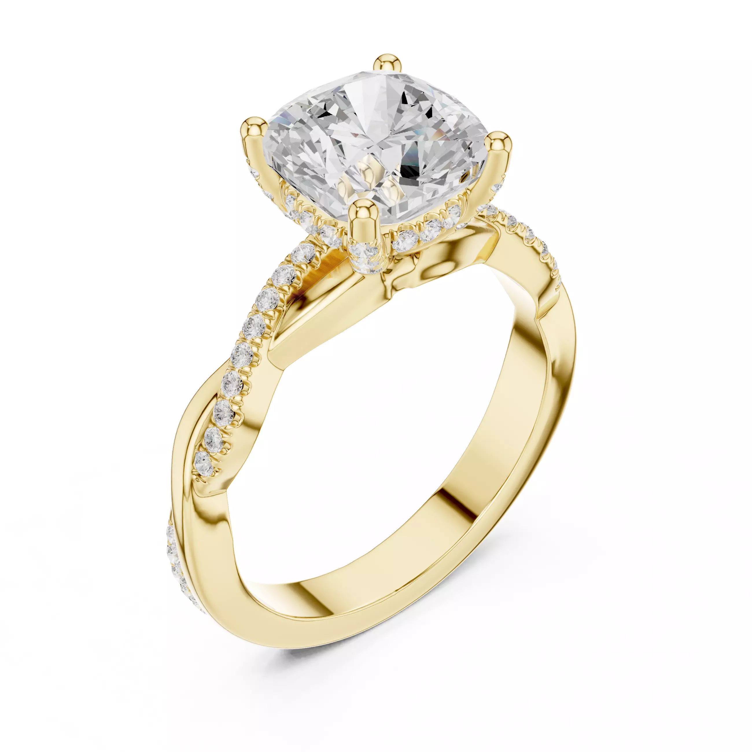 Twisted Shank Cushion Cut Diamond Engagement Ring 3DM STL Video 3D print model_7