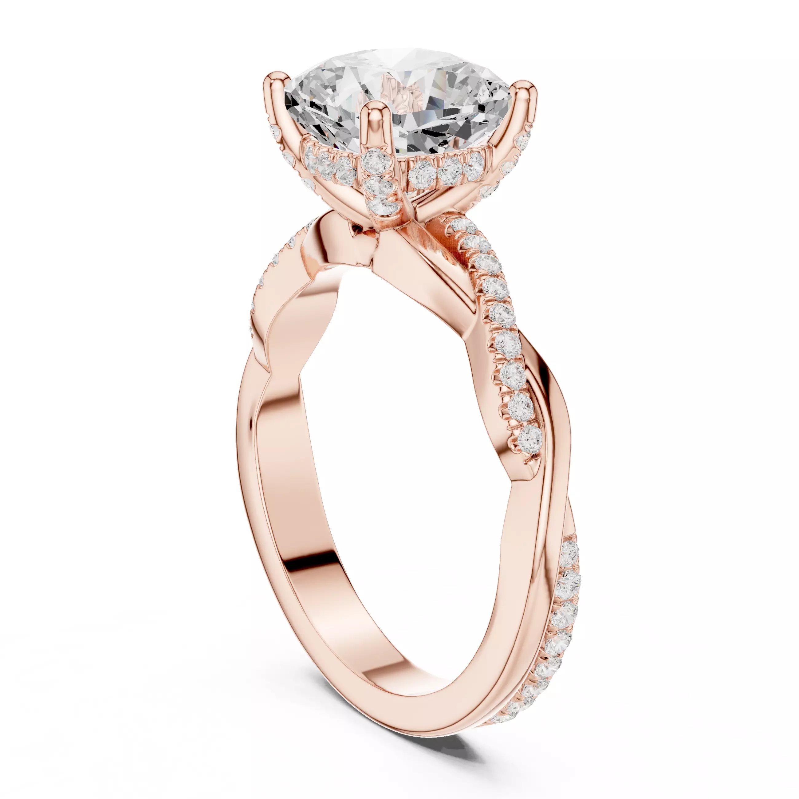 Twisted Shank Cushion Cut Diamond Engagement Ring 3DM STL Video 3D print model_3