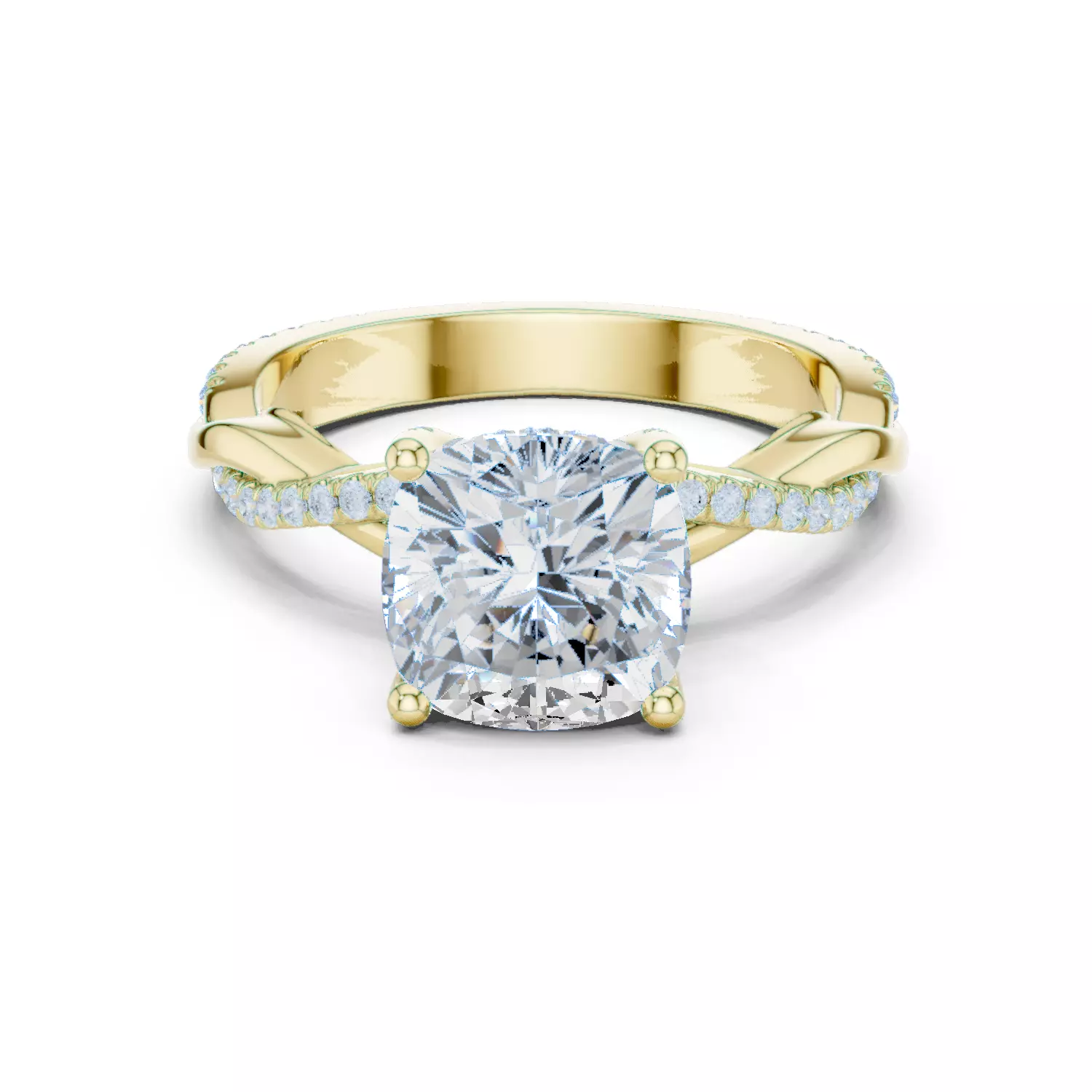 Twisted Shank Cushion Cut Diamond Engagement Ring 3DM STL Video 3D print model_13