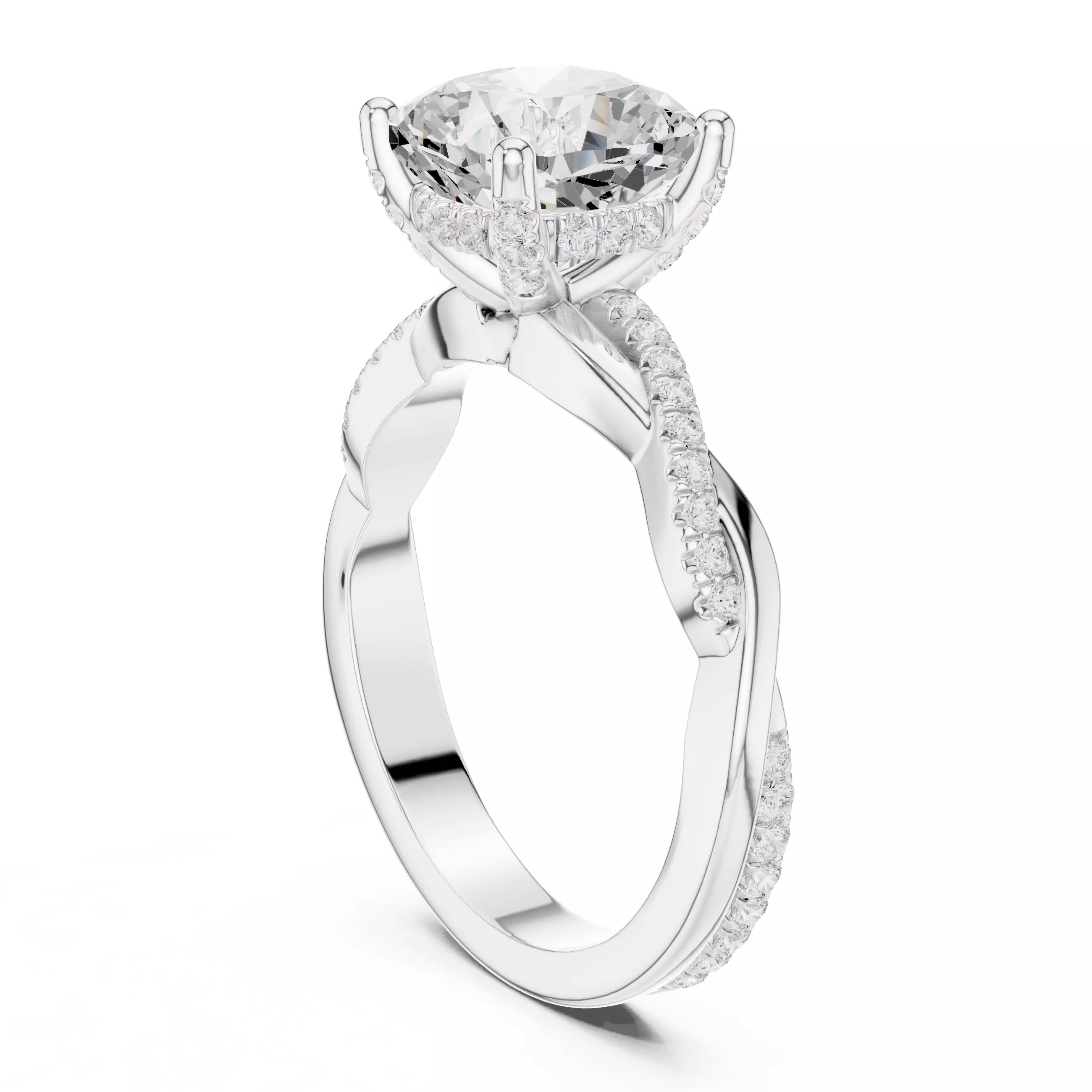 Twisted Shank Cushion Cut Diamond Engagement Ring 3DM STL Video 3D print model_9