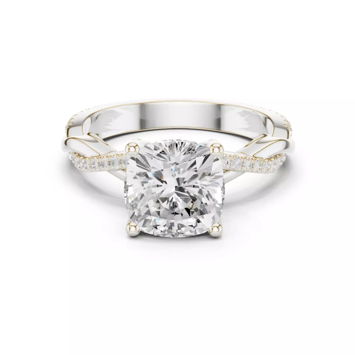 Twisted Shank Cushion Cut Diamond Engagement Ring 3DM STL Video 3D print model_14