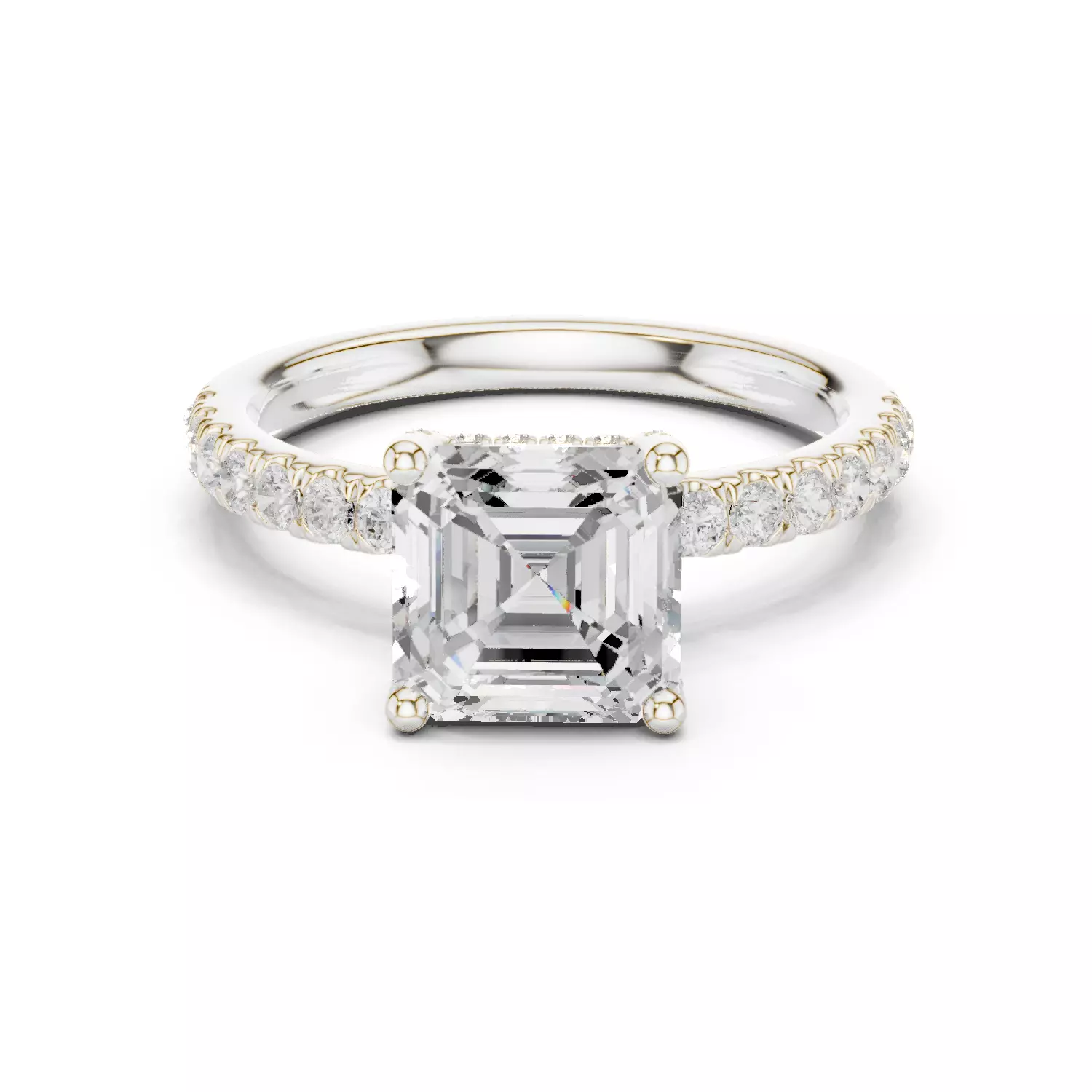 2CT Asscher Cut Hidden Halo Diamond Engagement Ring File Video 3D print model_14