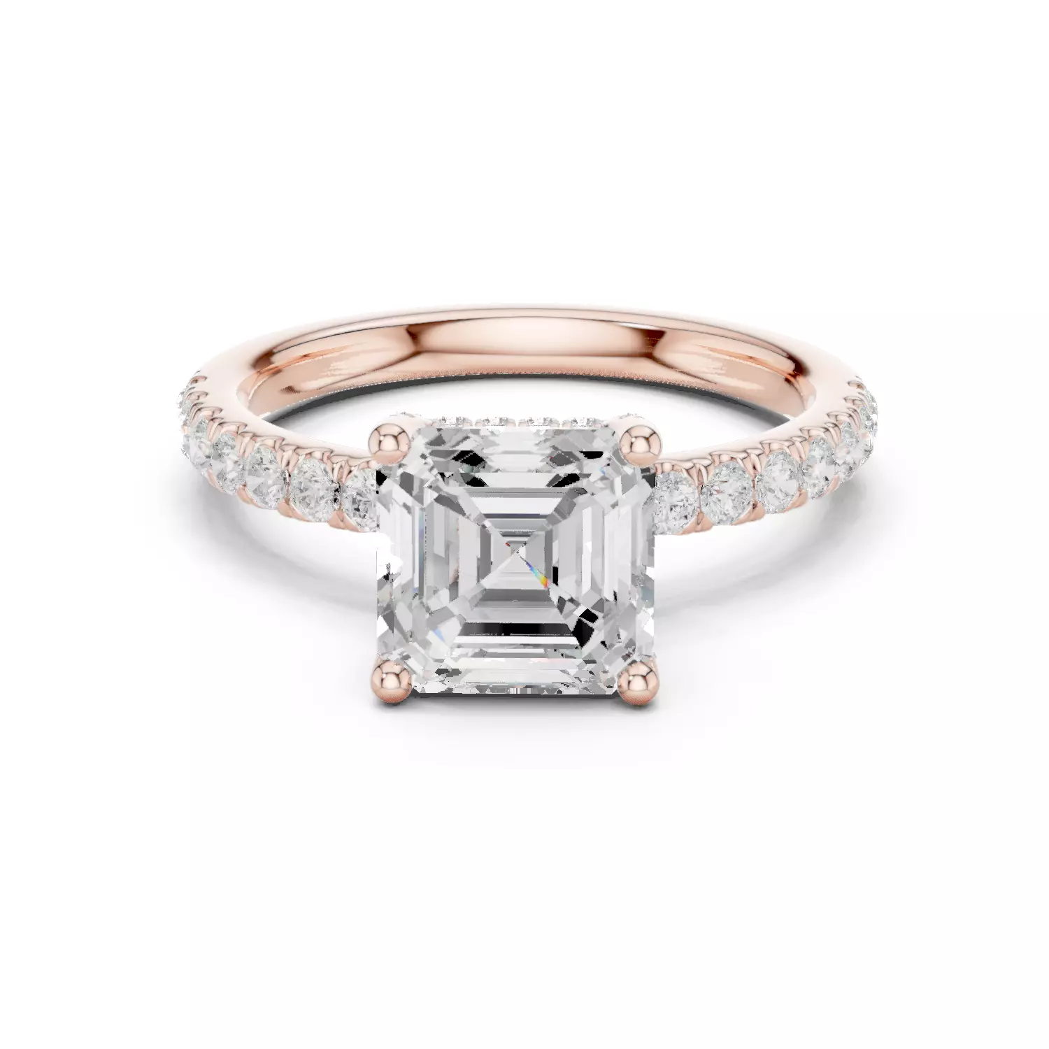 2CT Asscher Cut Hidden Halo Diamond Engagement Ring File Video 3D print model_12