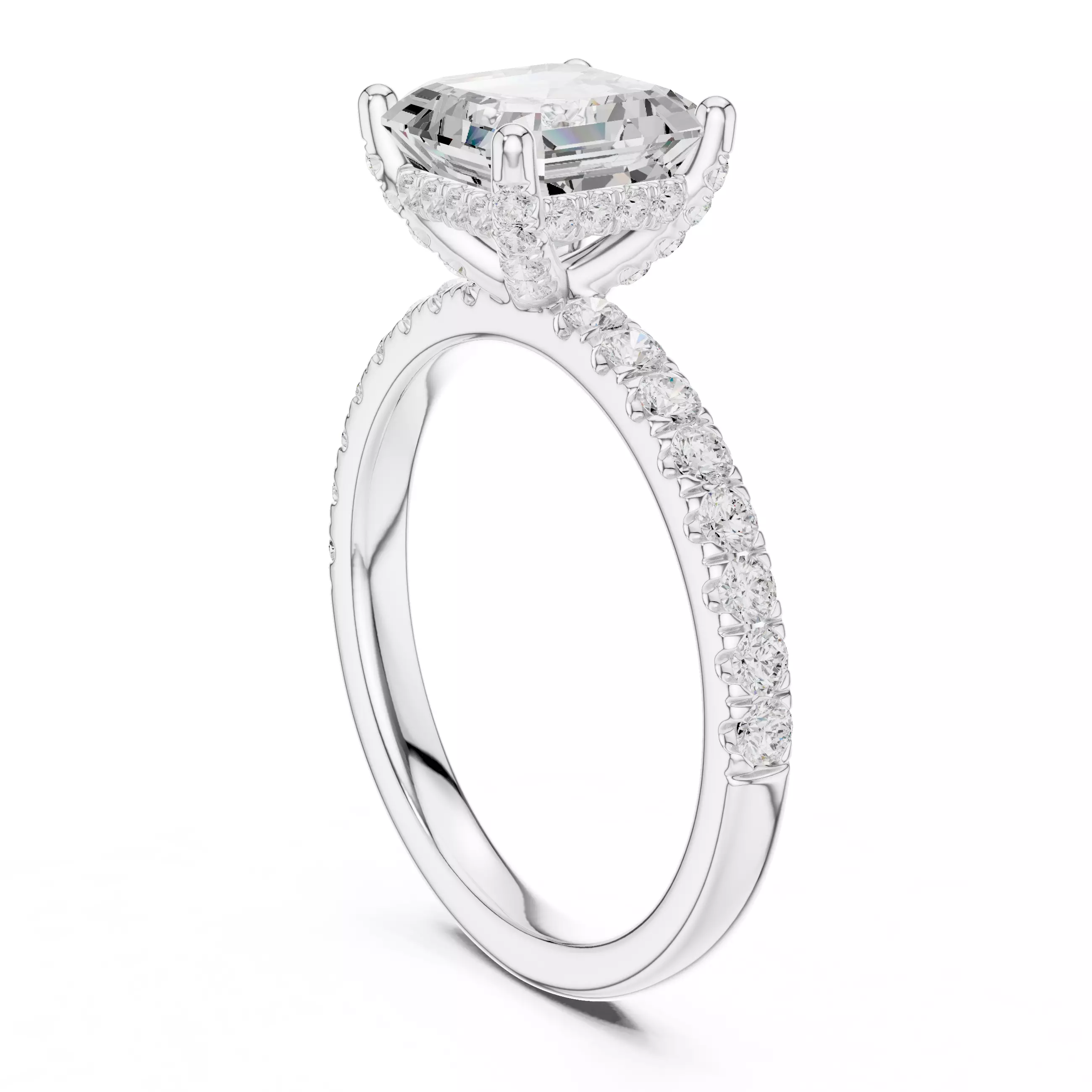 2CT Asscher Cut Hidden Halo Diamond Engagement Ring File Video 3D print model_9