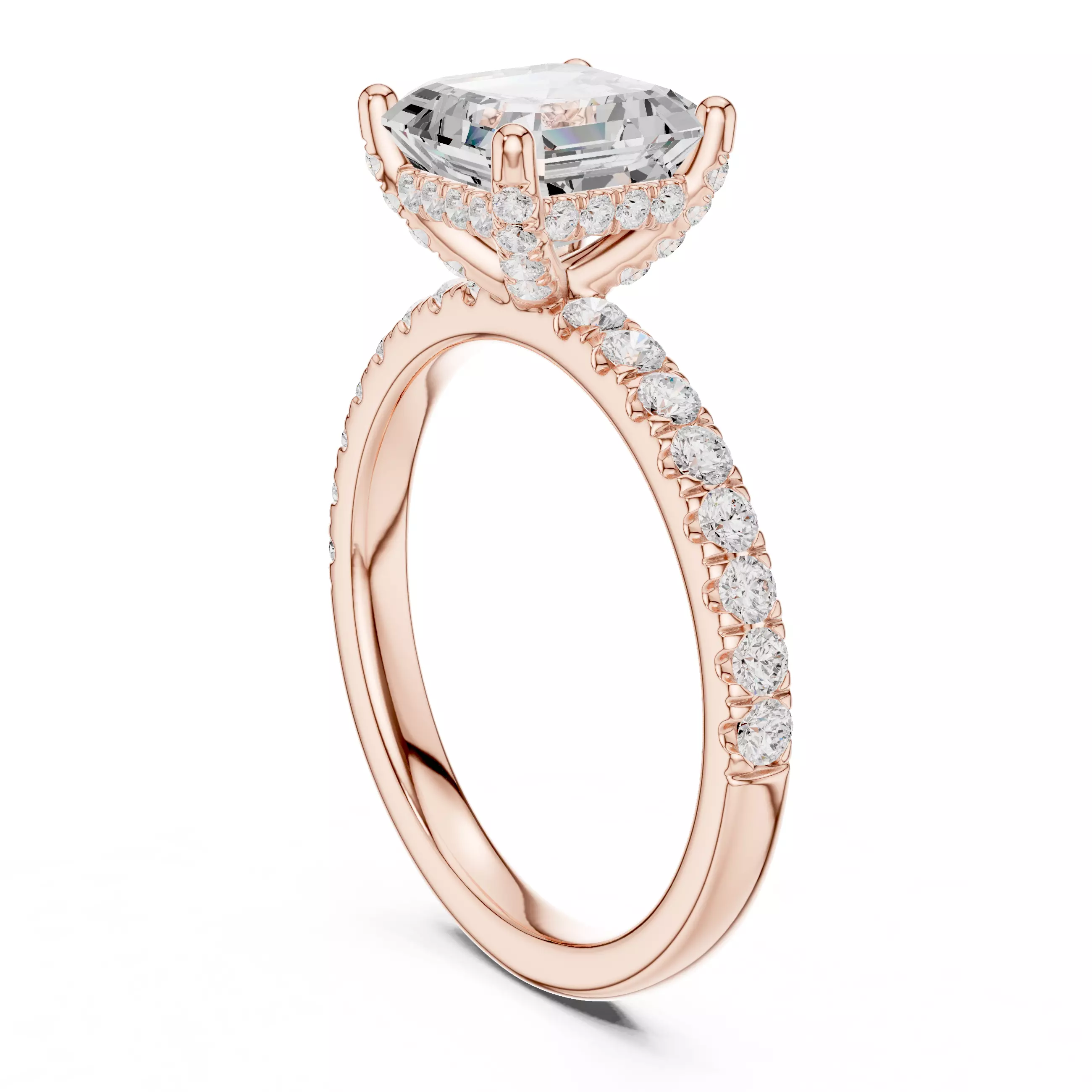 2CT Asscher Cut Hidden Halo Diamond Engagement Ring File Video 3D print model_3