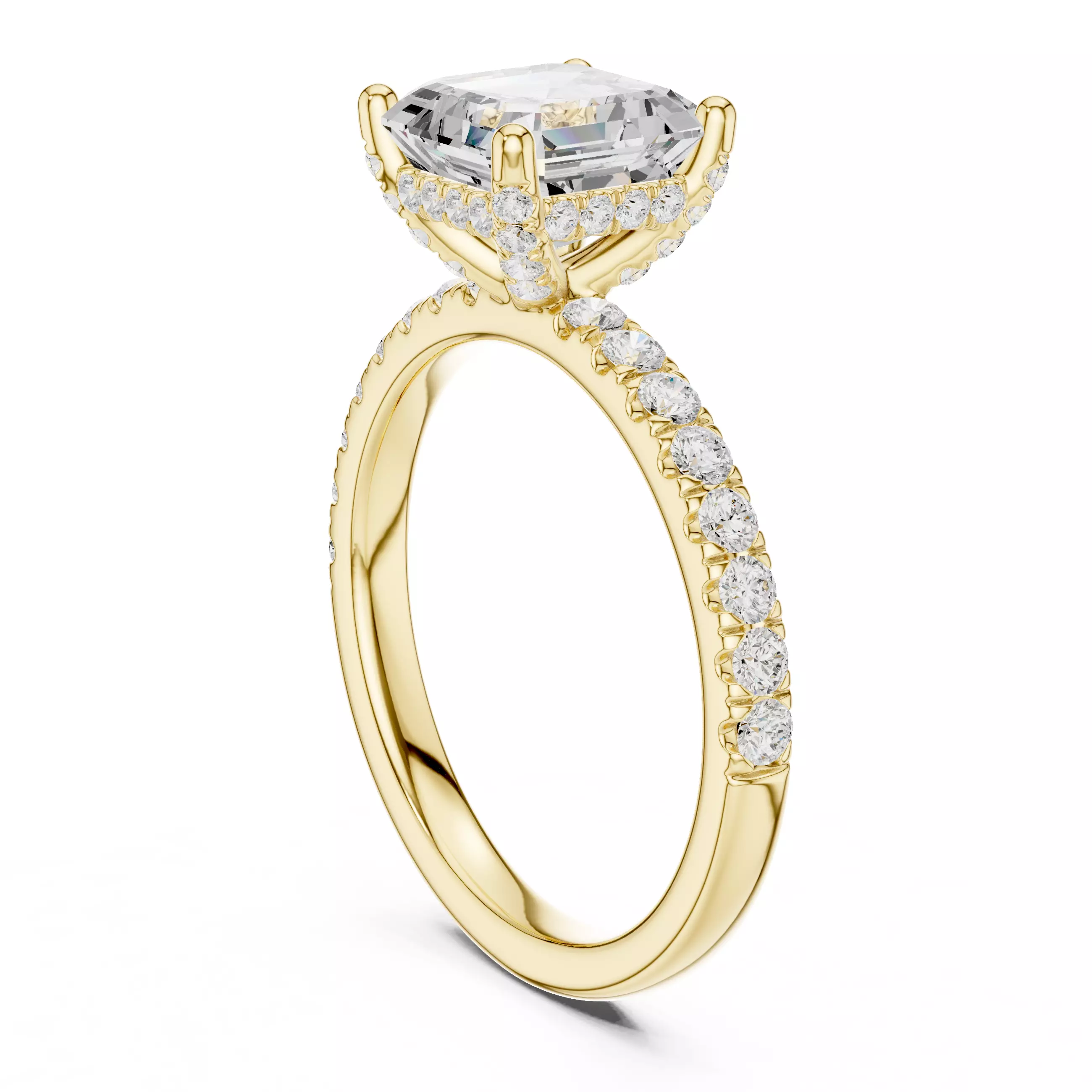 2CT Asscher Cut Hidden Halo Diamond Engagement Ring File Video 3D print model_6