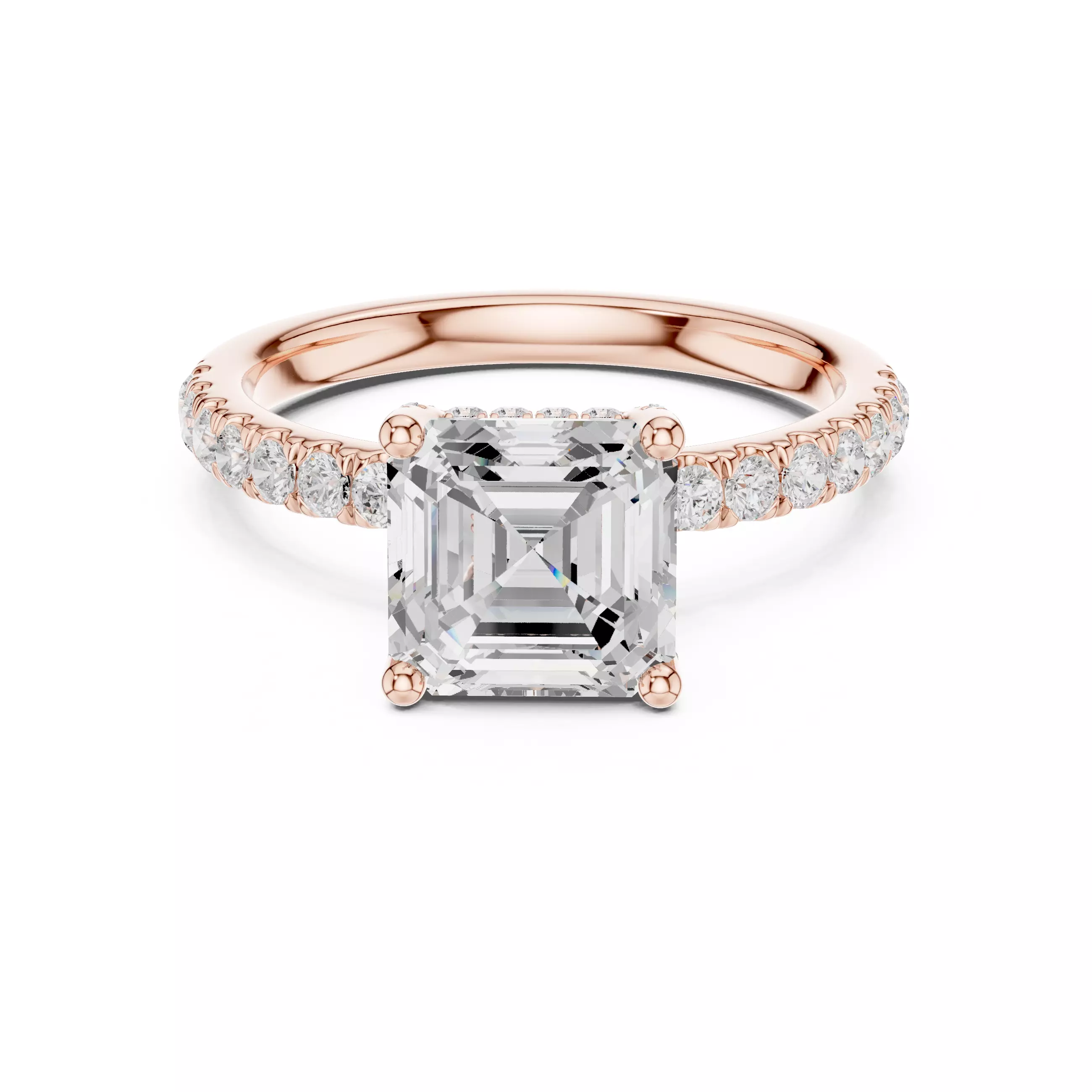 2CT Asscher Cut Hidden Halo Diamond Engagement Ring File Video 3D print model_0