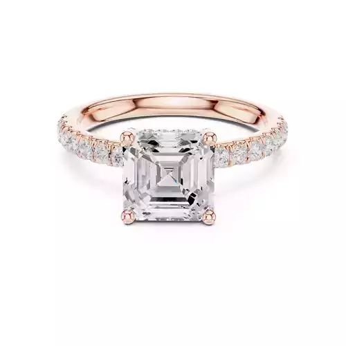 2CT Asscher Cut Hidden Halo Diamond Engagement Ring File Video 3D print model