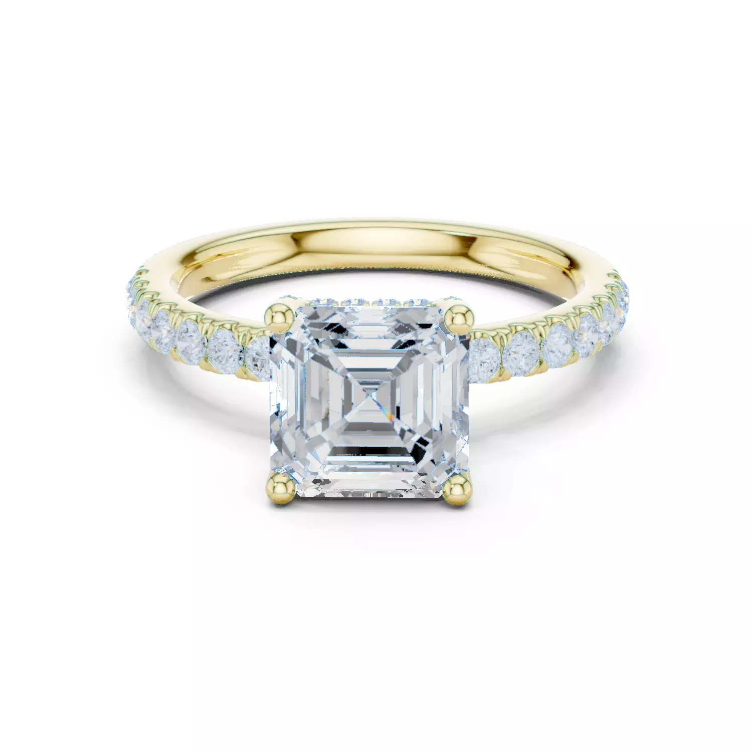 2CT Asscher Cut Hidden Halo Diamond Engagement Ring File Video 3D print model_13