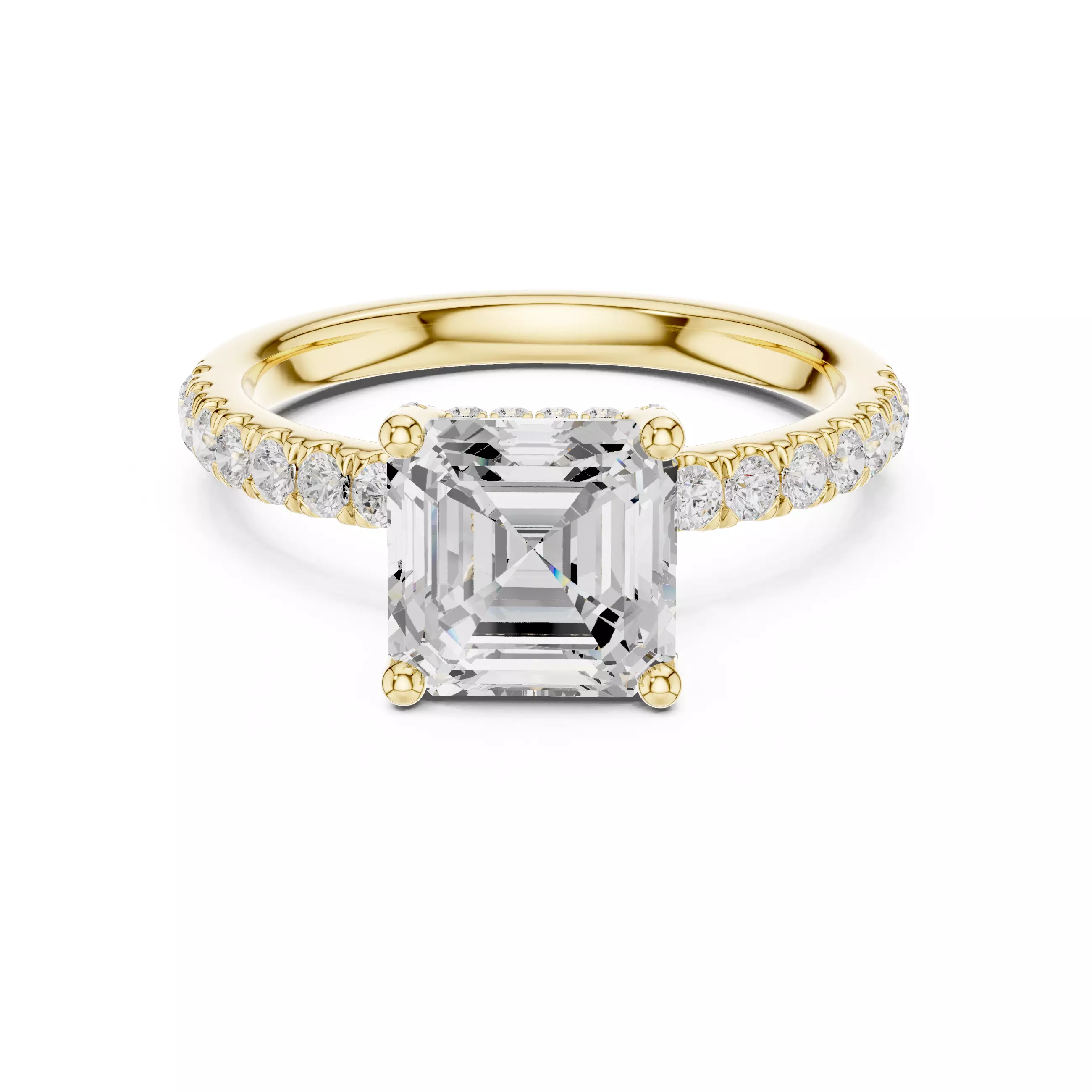 2CT Asscher Cut Hidden Halo Diamond Engagement Ring File Video 3D print model_1