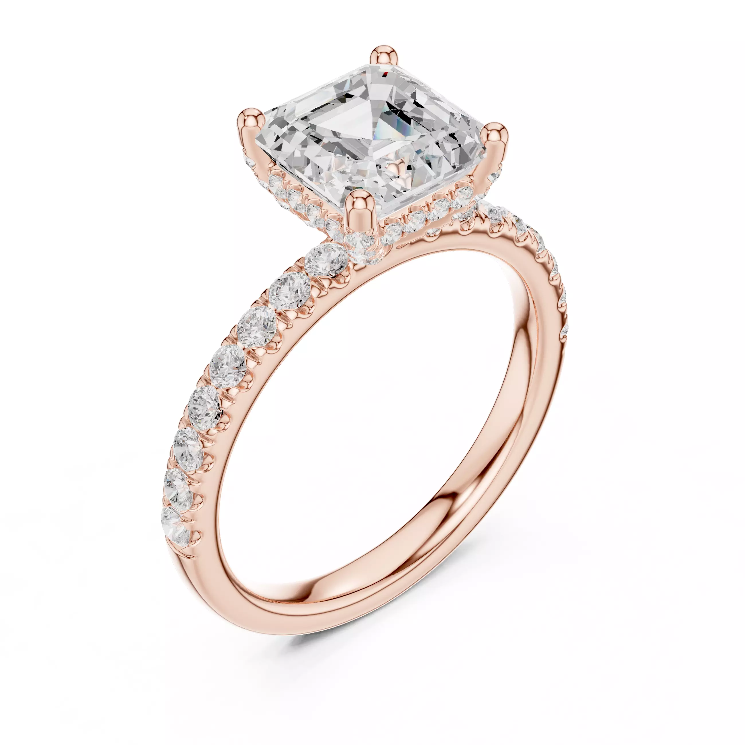 2CT Asscher Cut Hidden Halo Diamond Engagement Ring File Video 3D print model_4