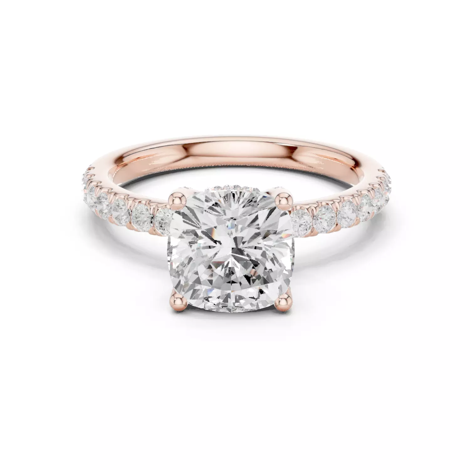 2CT Cushion Cut Hidden Halo Diamond Engagement Ring File Video 3D print model_12