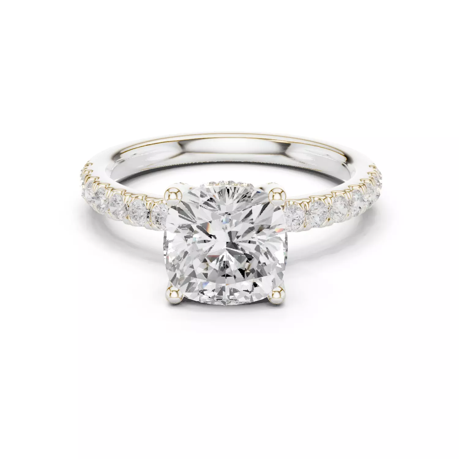 2CT Cushion Cut Hidden Halo Diamond Engagement Ring File Video 3D print model_14