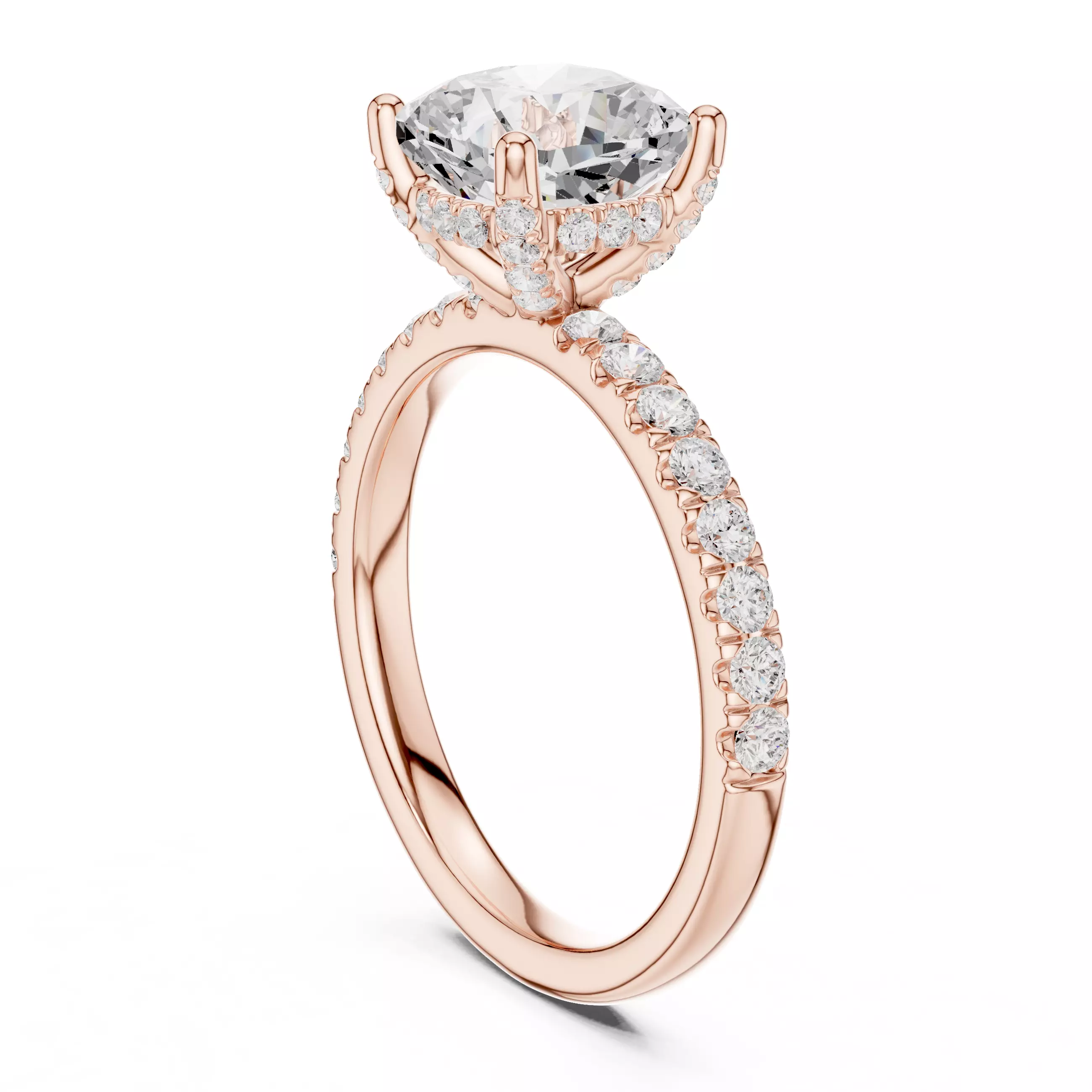 2CT Cushion Cut Hidden Halo Diamond Engagement Ring File Video 3D print model_3