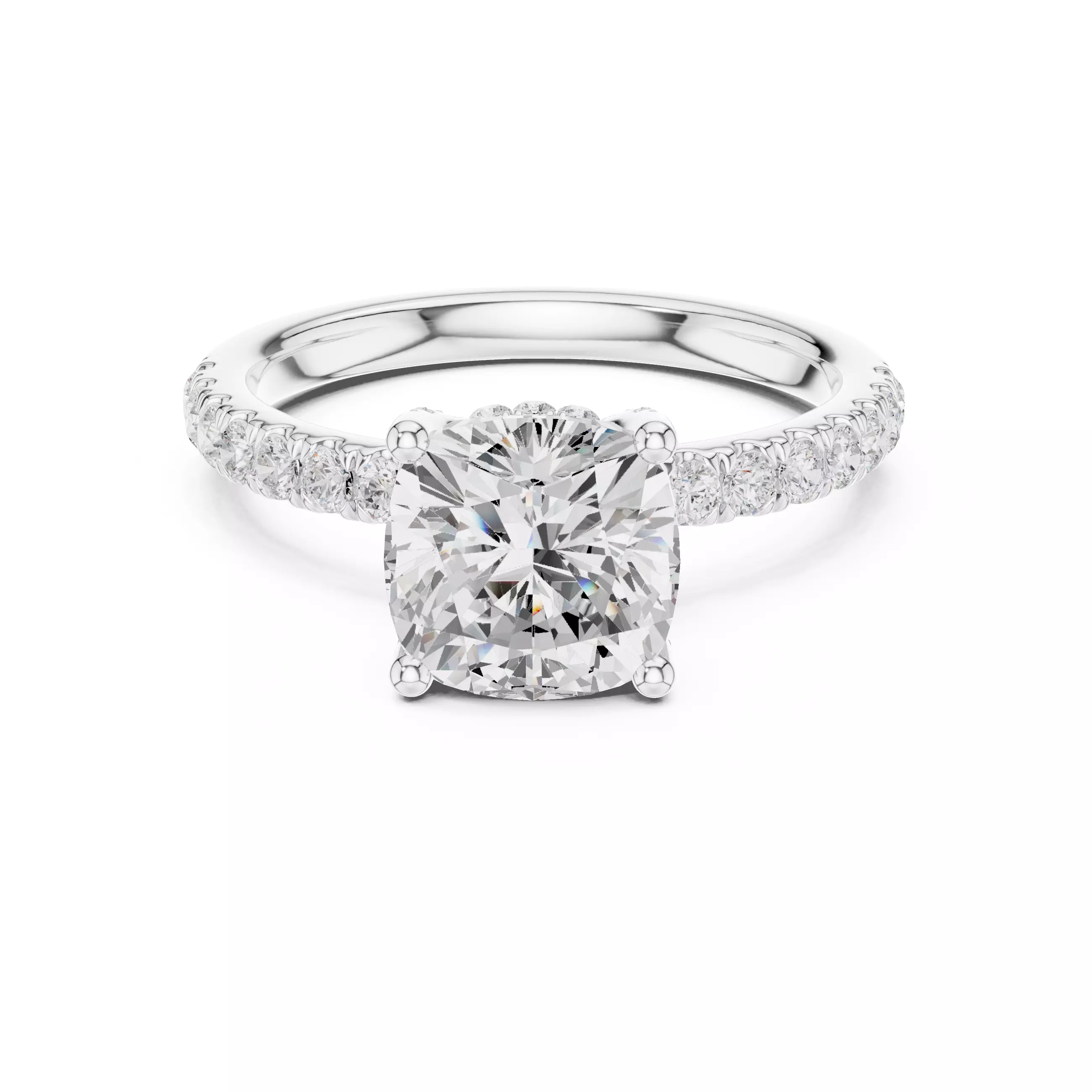 2CT Cushion Cut Hidden Halo Diamond Engagement Ring File Video 3D print model_2