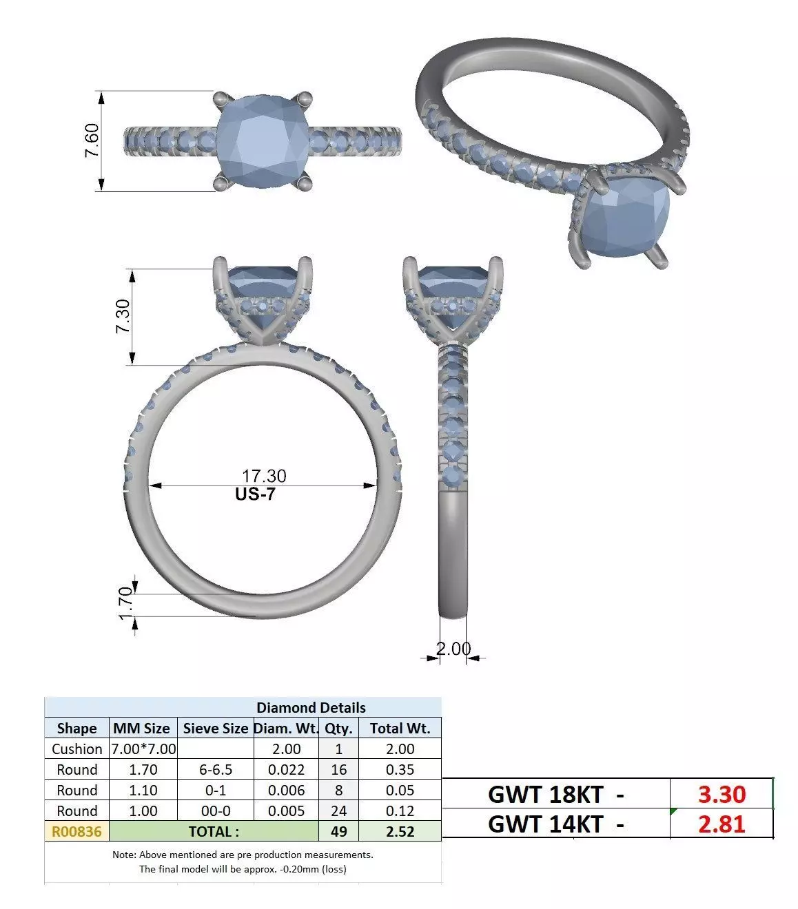 2CT Cushion Cut Hidden Halo Diamond Engagement Ring File Video 3D print model_15