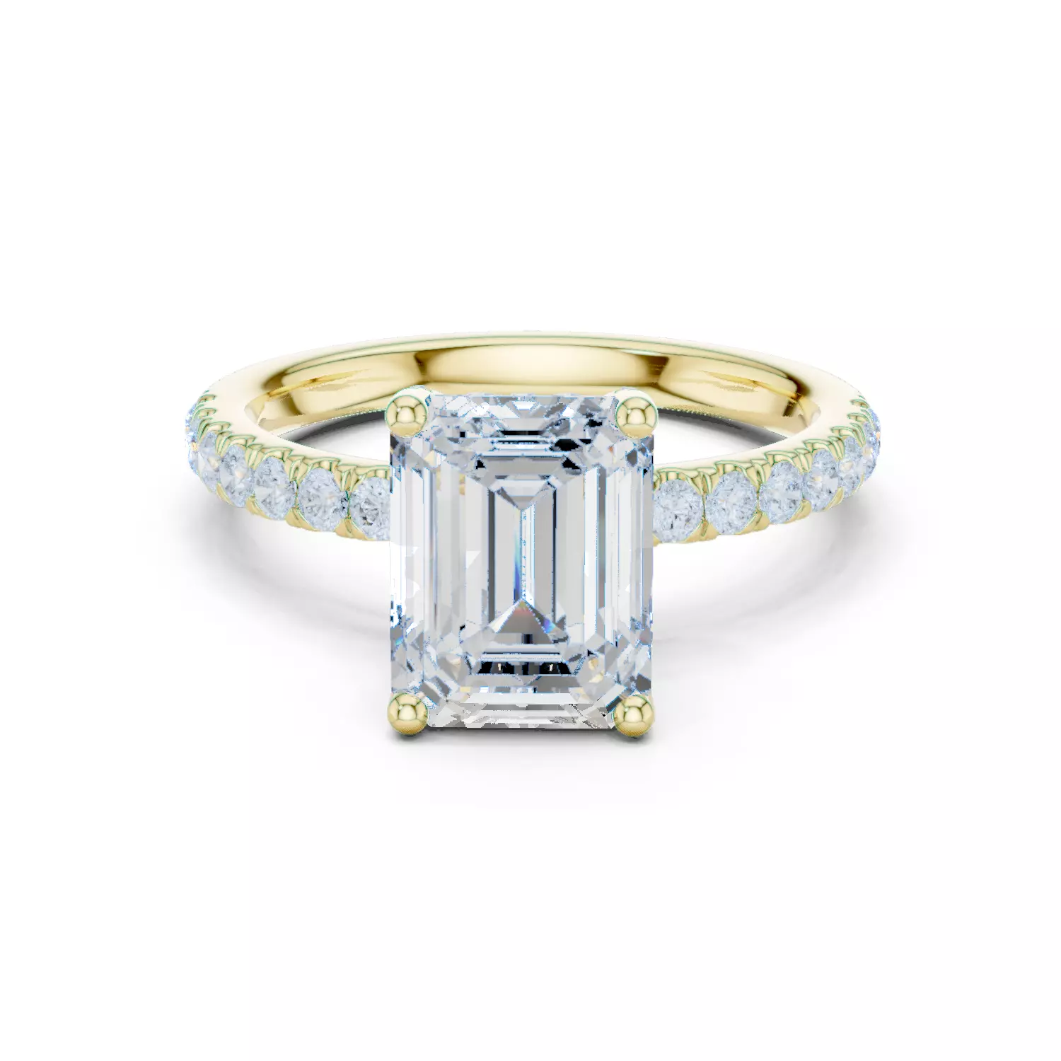 2CT Emerald Cut Hidden Halo Diamond Engagement Ring File Video 3D print model_13