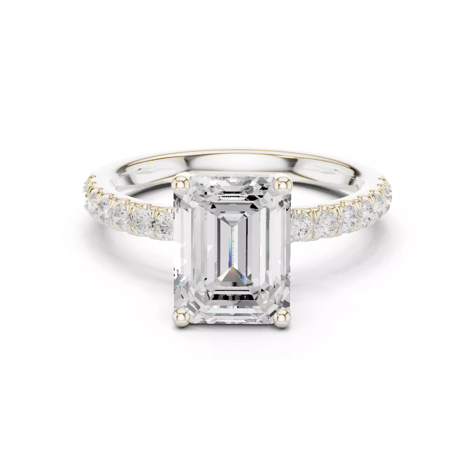 2CT Emerald Cut Hidden Halo Diamond Engagement Ring File Video 3D print model_14