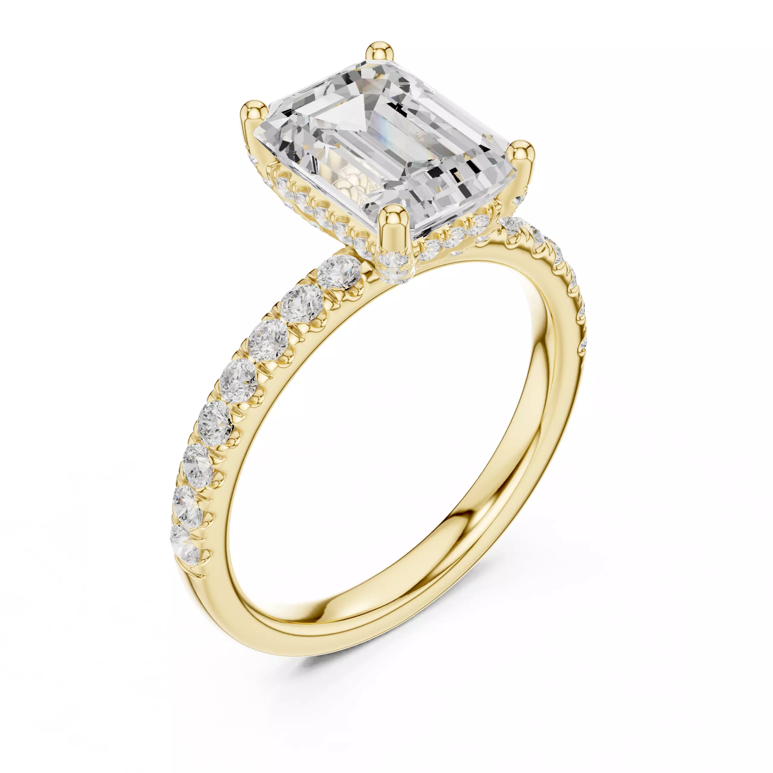 2CT Emerald Cut Hidden Halo Diamond Engagement Ring File Video 3D print model_7