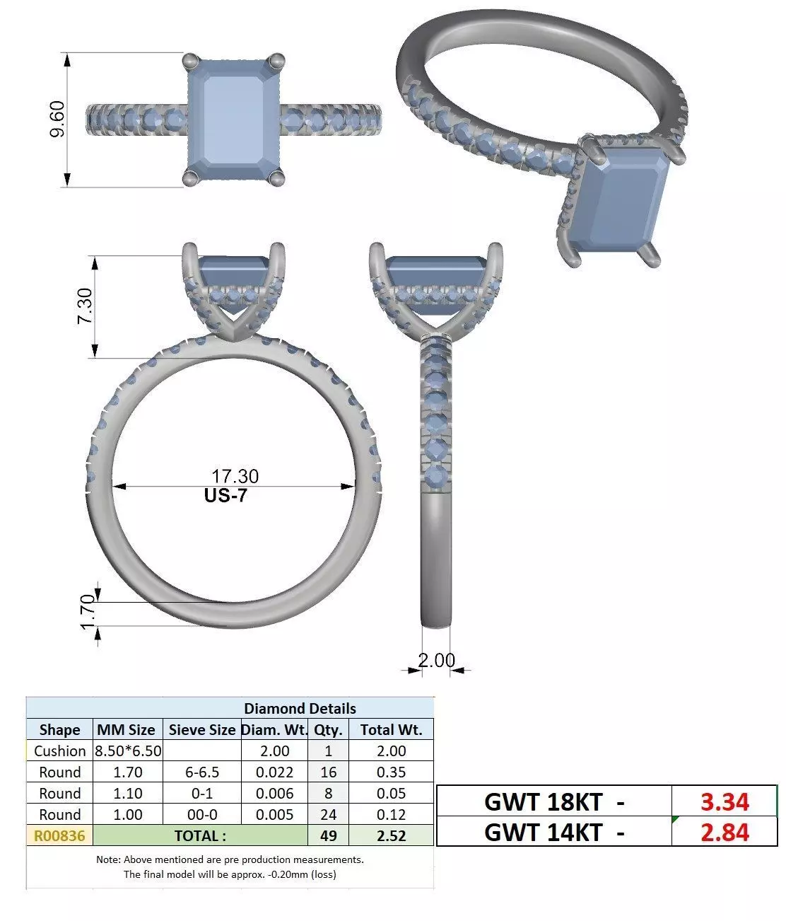 2CT Emerald Cut Hidden Halo Diamond Engagement Ring File Video 3D print model_15