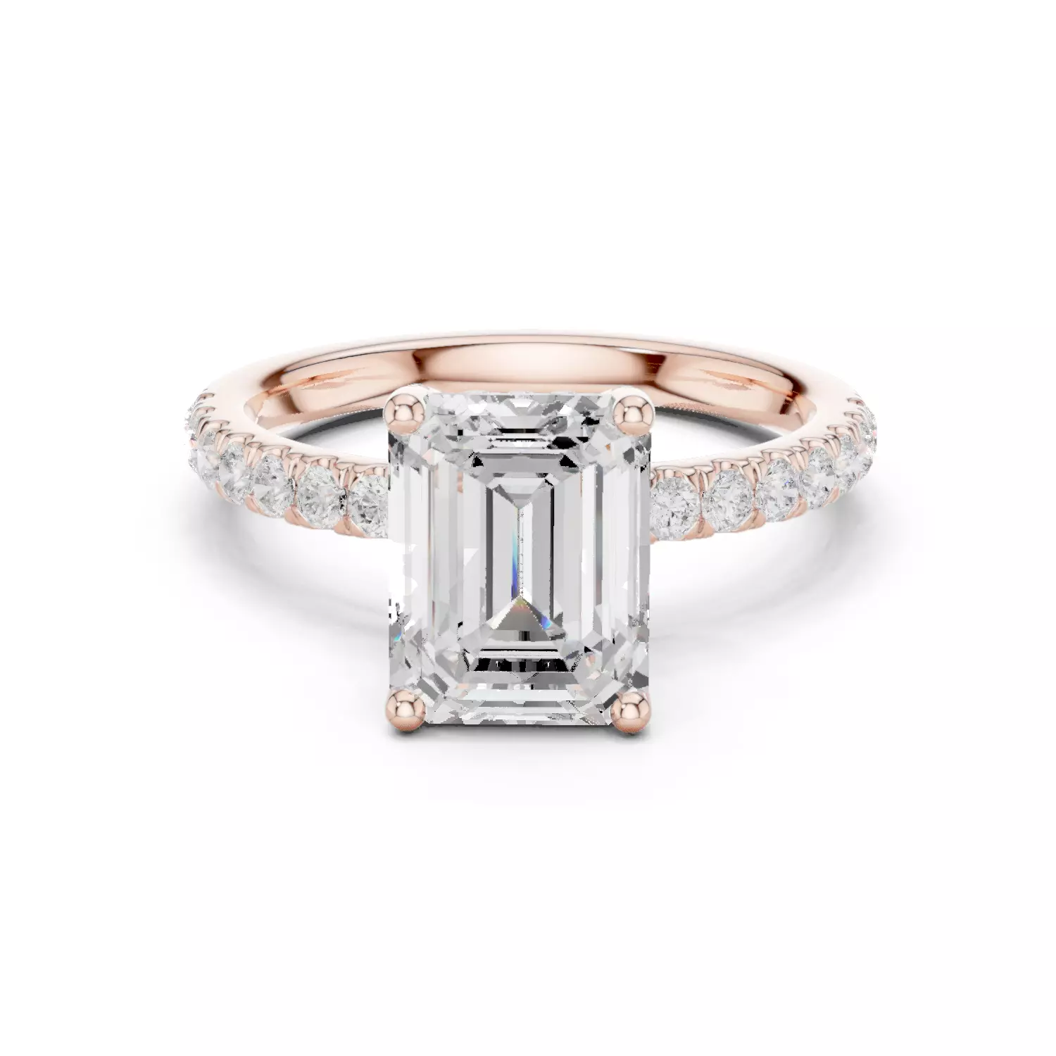 2CT Emerald Cut Hidden Halo Diamond Engagement Ring File Video 3D print model_12