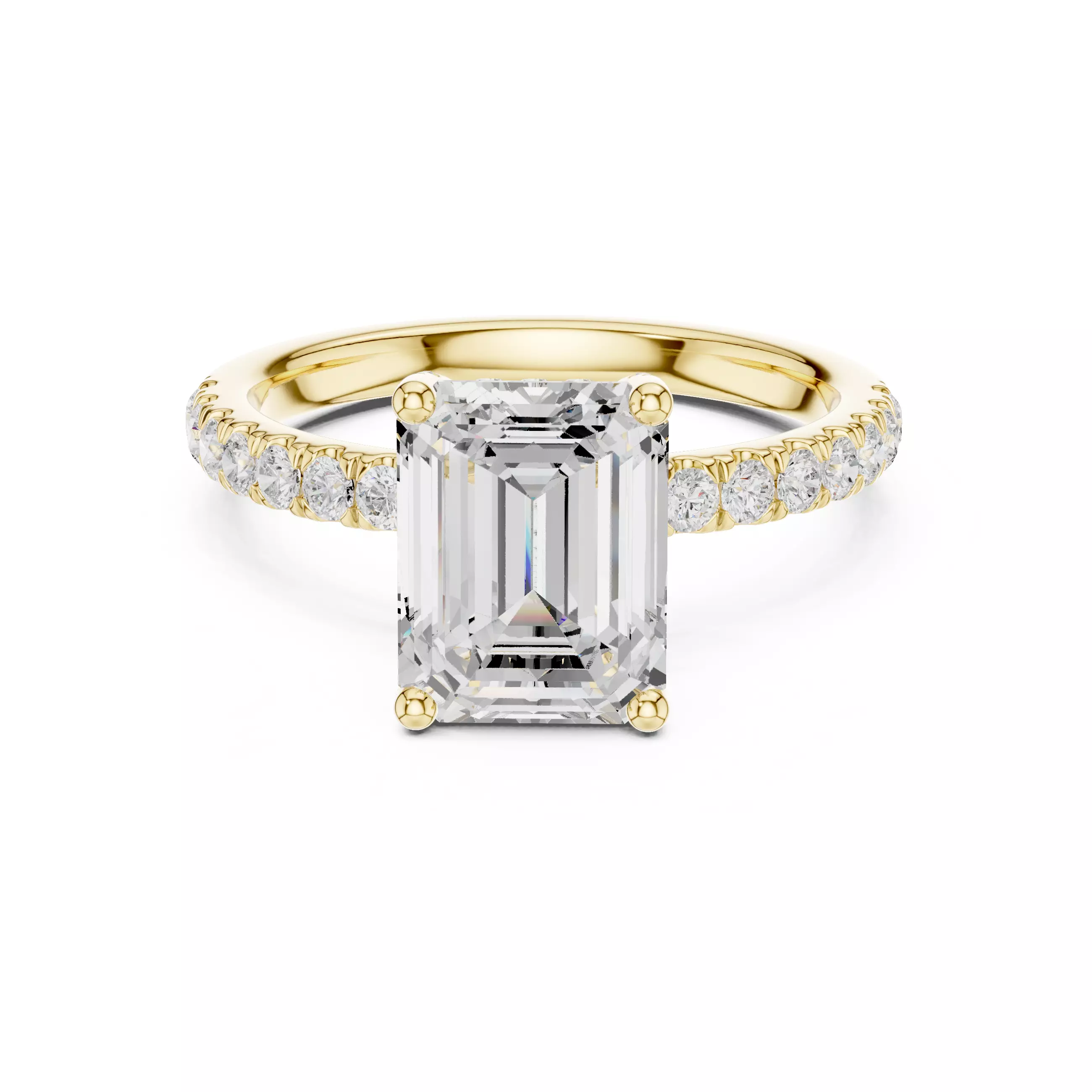 2CT Emerald Cut Hidden Halo Diamond Engagement Ring File Video 3D print model_1