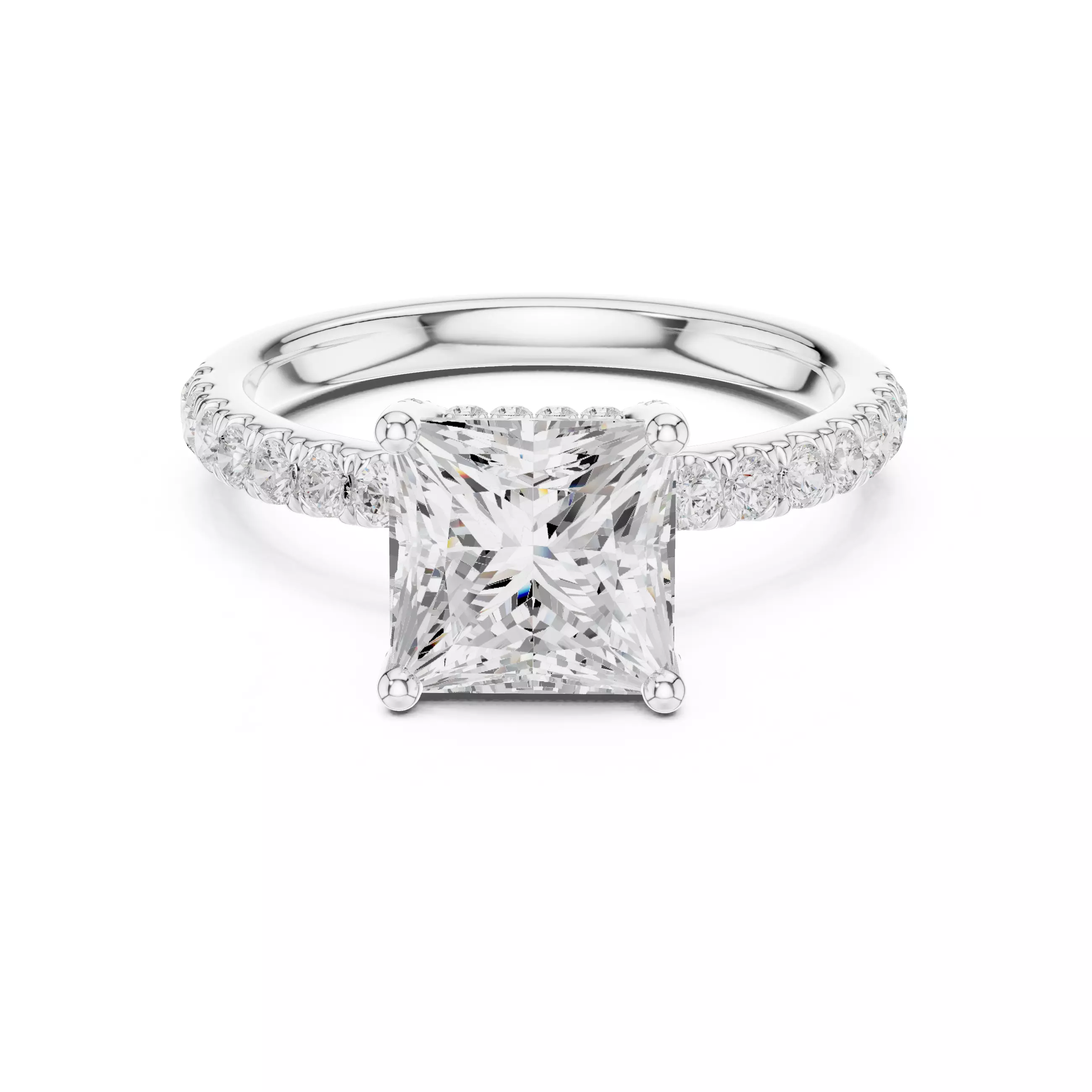 2CT Princess Cut Hidden Halo Diamond Engagement Ring File Video 3D print model_2