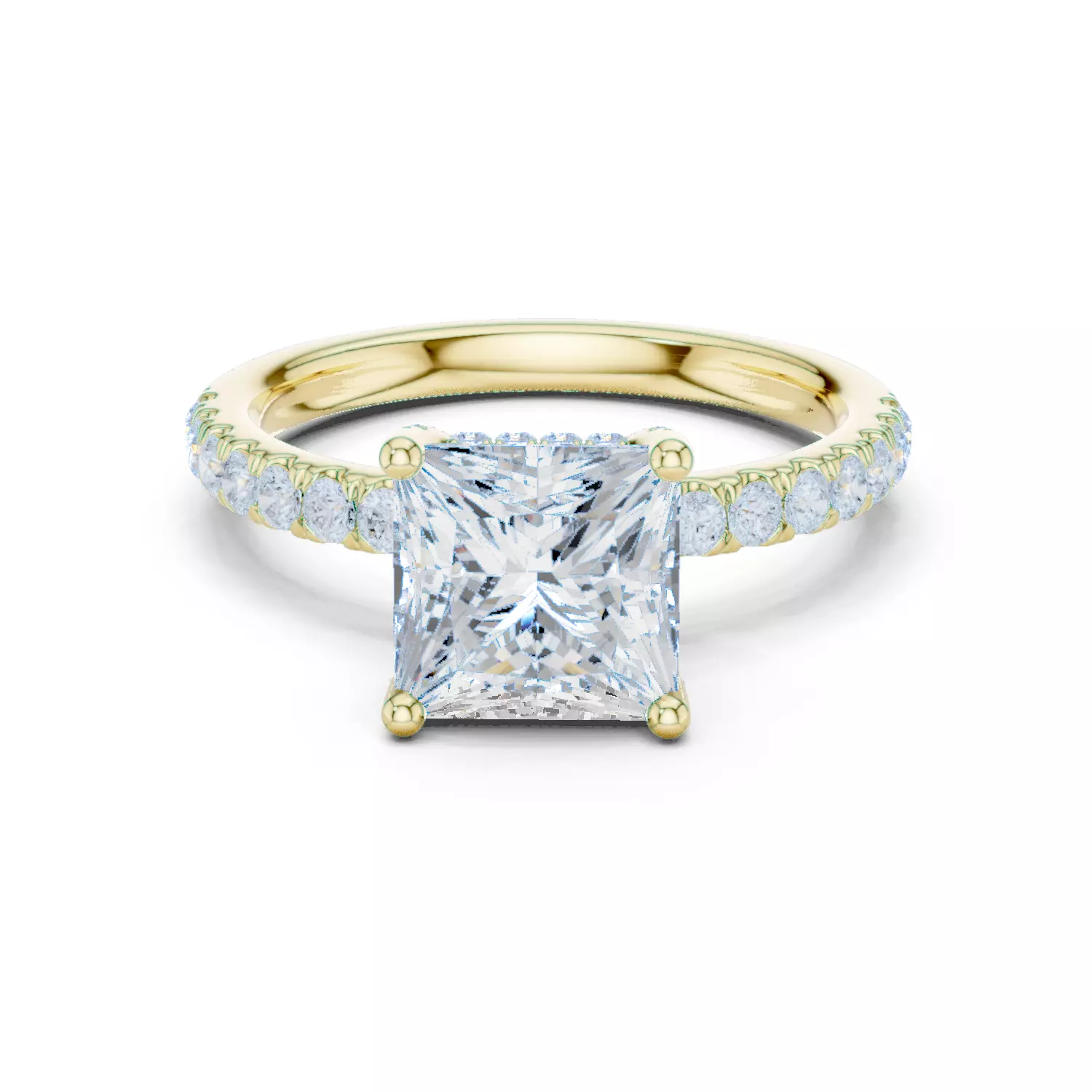 2CT Princess Cut Hidden Halo Diamond Engagement Ring File Video 3D print model_13