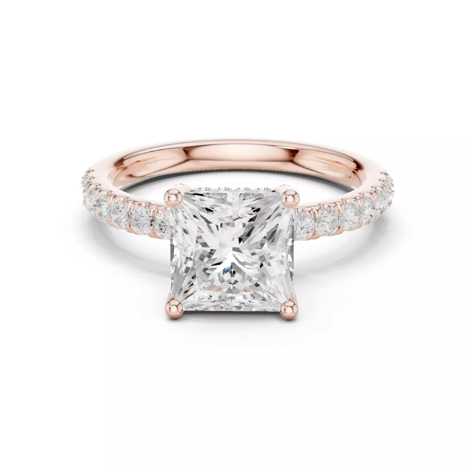 2CT Princess Cut Hidden Halo Diamond Engagement Ring File Video 3D print model_12