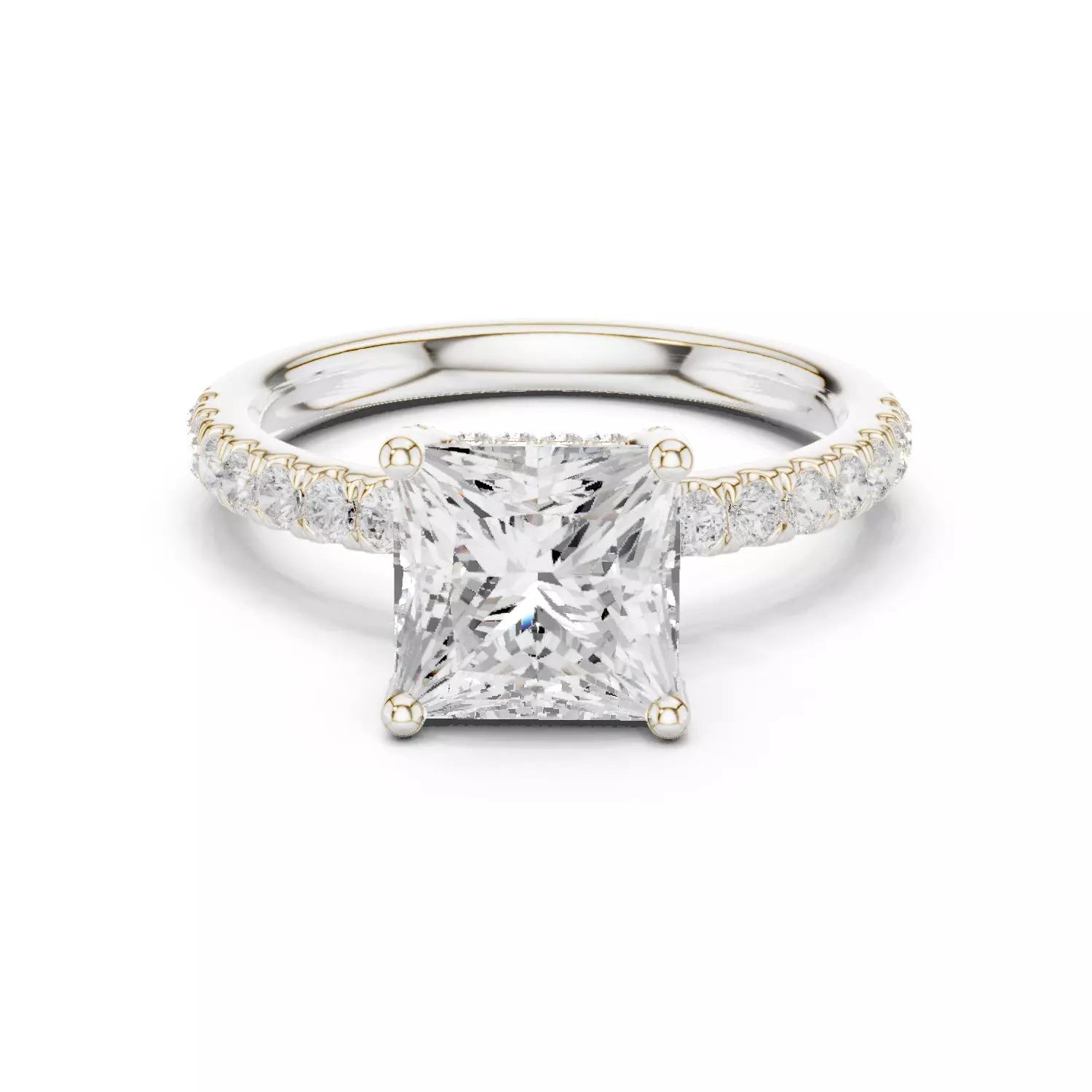 2CT Princess Cut Hidden Halo Diamond Engagement Ring File Video 3D print model_14