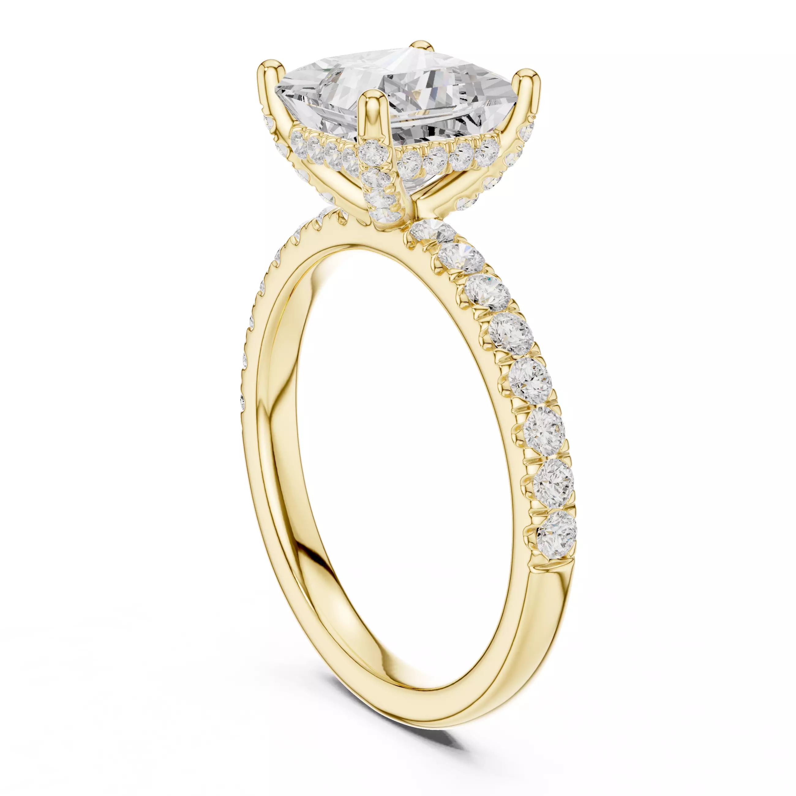 2CT Princess Cut Hidden Halo Diamond Engagement Ring File Video 3D print model_6