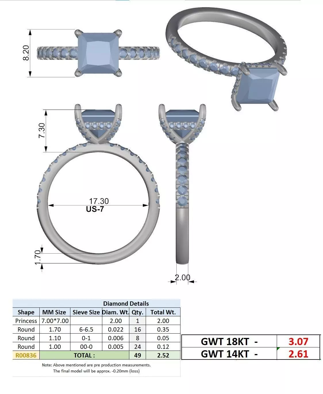 2CT Princess Cut Hidden Halo Diamond Engagement Ring File Video 3D print model_15