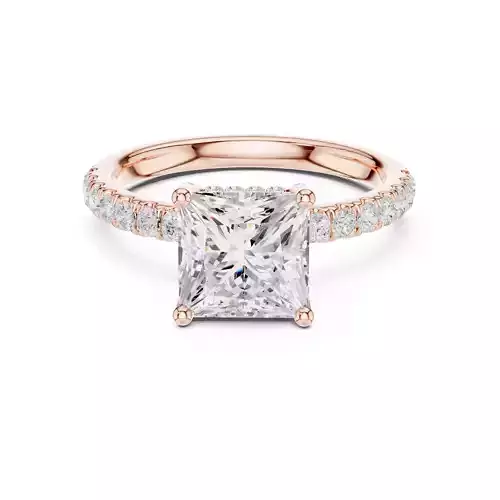 2CT Princess Cut Hidden Halo Diamond Engagement Ring File Video 3D print model