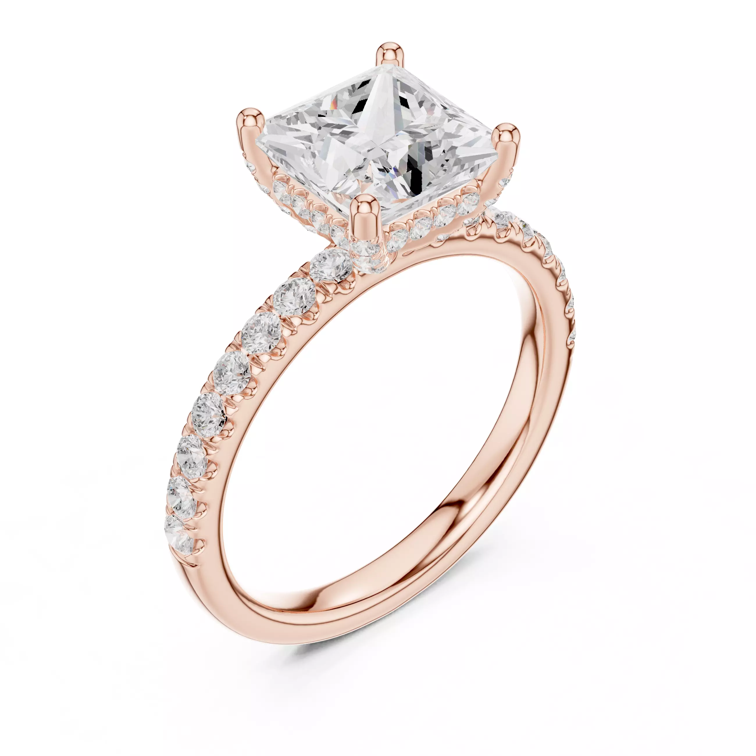 2CT Princess Cut Hidden Halo Diamond Engagement Ring File Video 3D print model_4