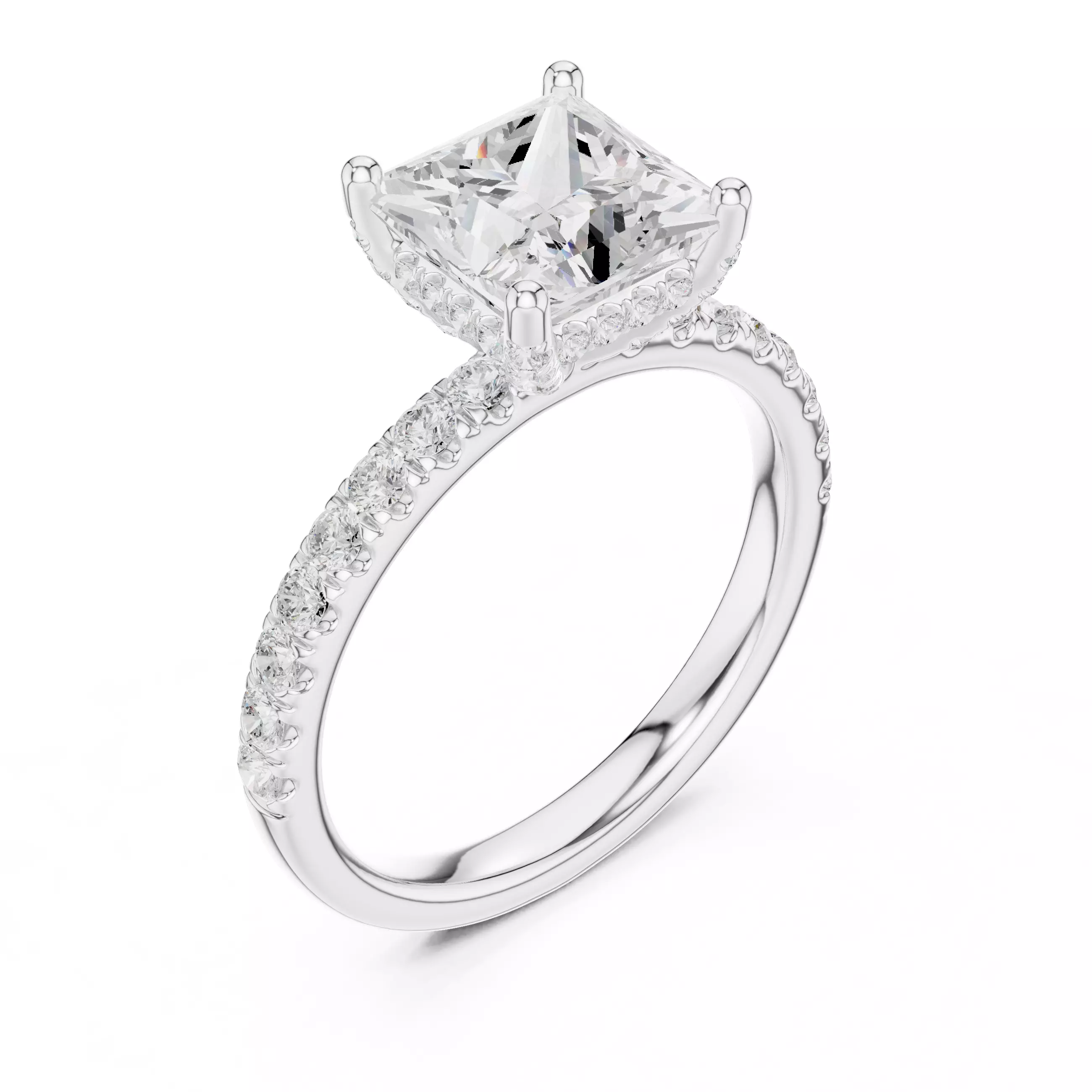 2CT Princess Cut Hidden Halo Diamond Engagement Ring File Video 3D print model_10