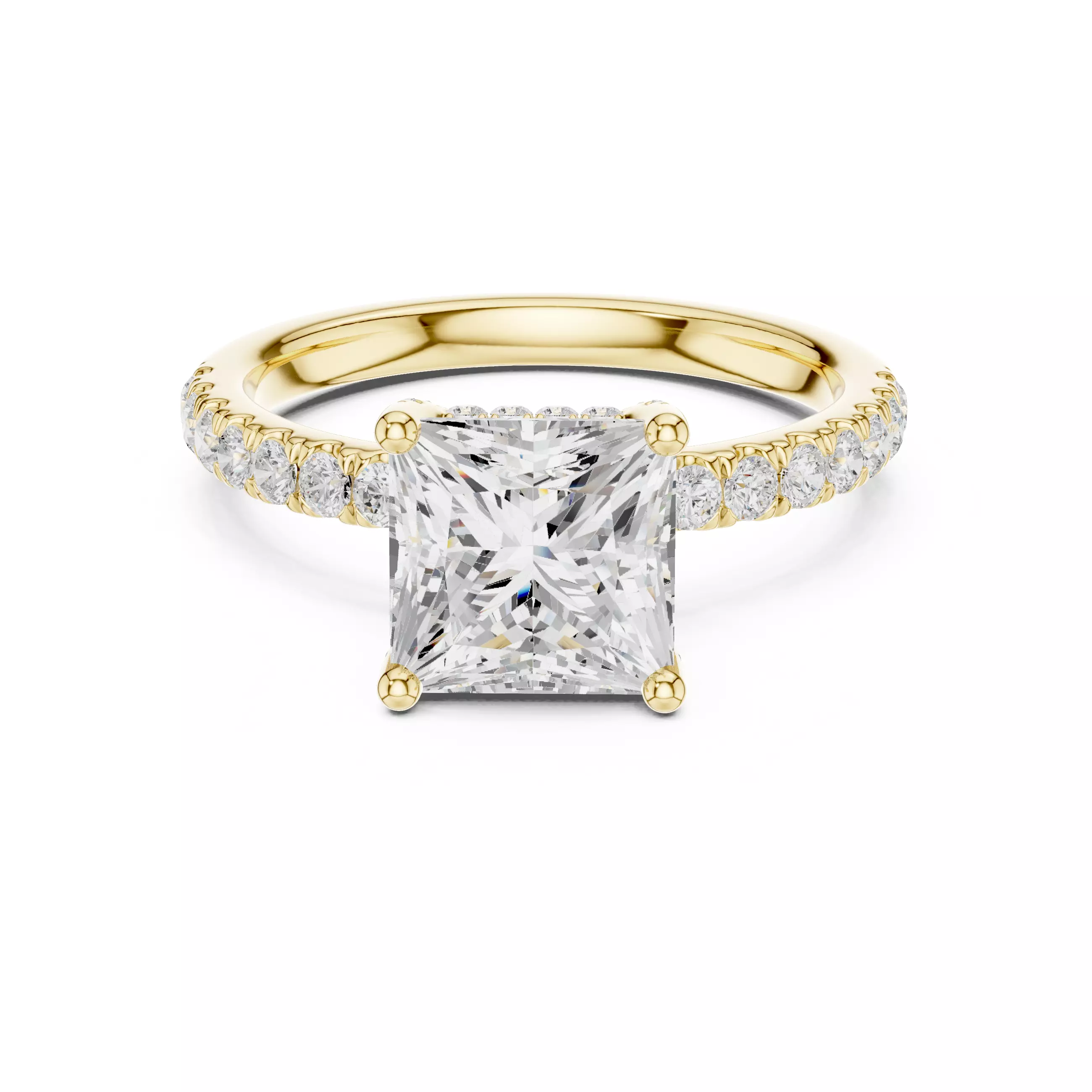 2CT Princess Cut Hidden Halo Diamond Engagement Ring File Video 3D print model_1