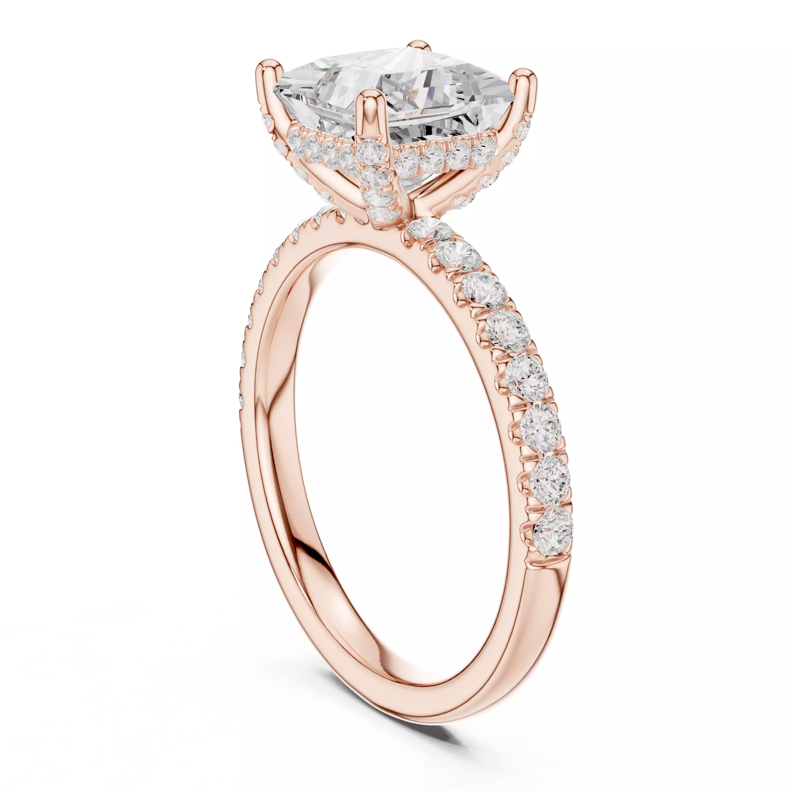 2CT Princess Cut Hidden Halo Diamond Engagement Ring File Video 3D print model_3