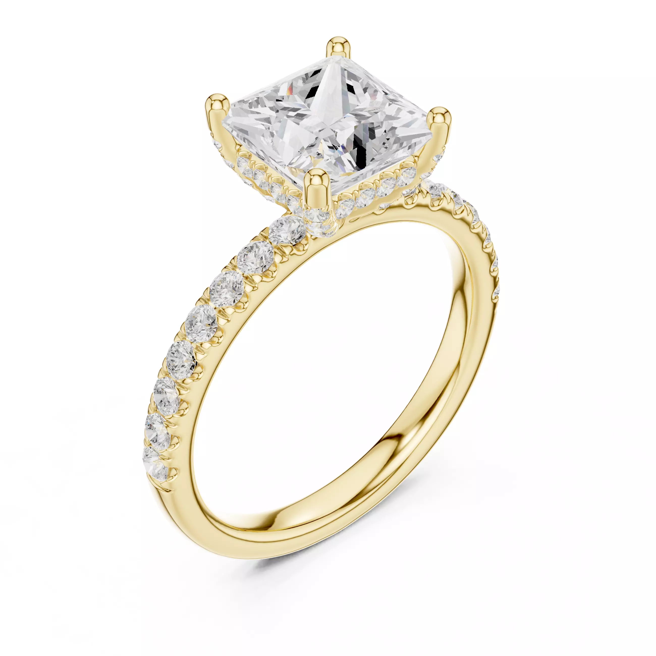 2CT Princess Cut Hidden Halo Diamond Engagement Ring File Video 3D print model_7