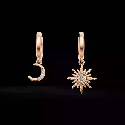 Sun and Moon Dangle Hoop Earrings Jewelry Model