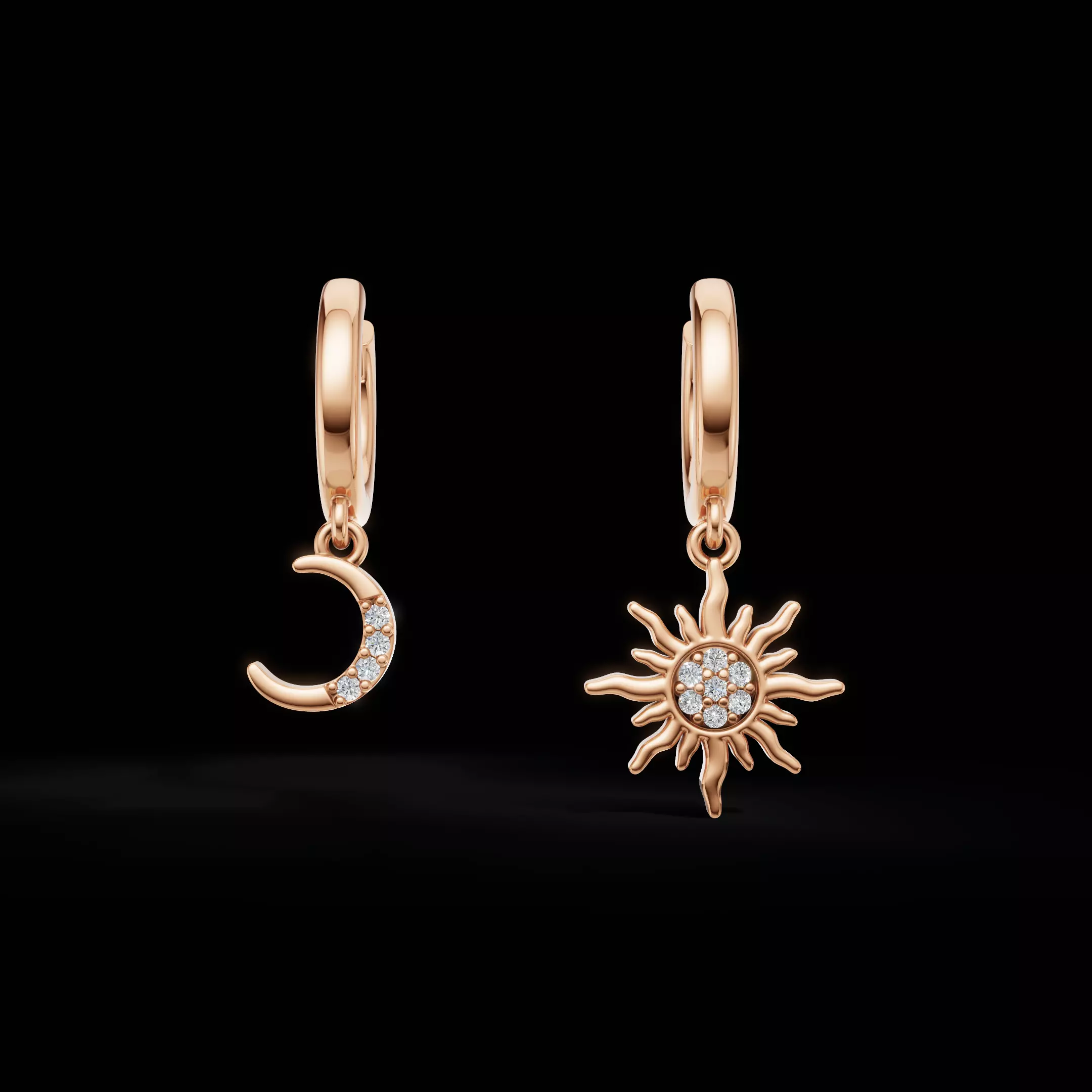 Sun and Moon Dangle Hoop Earrings Jewelry Model 3D print model