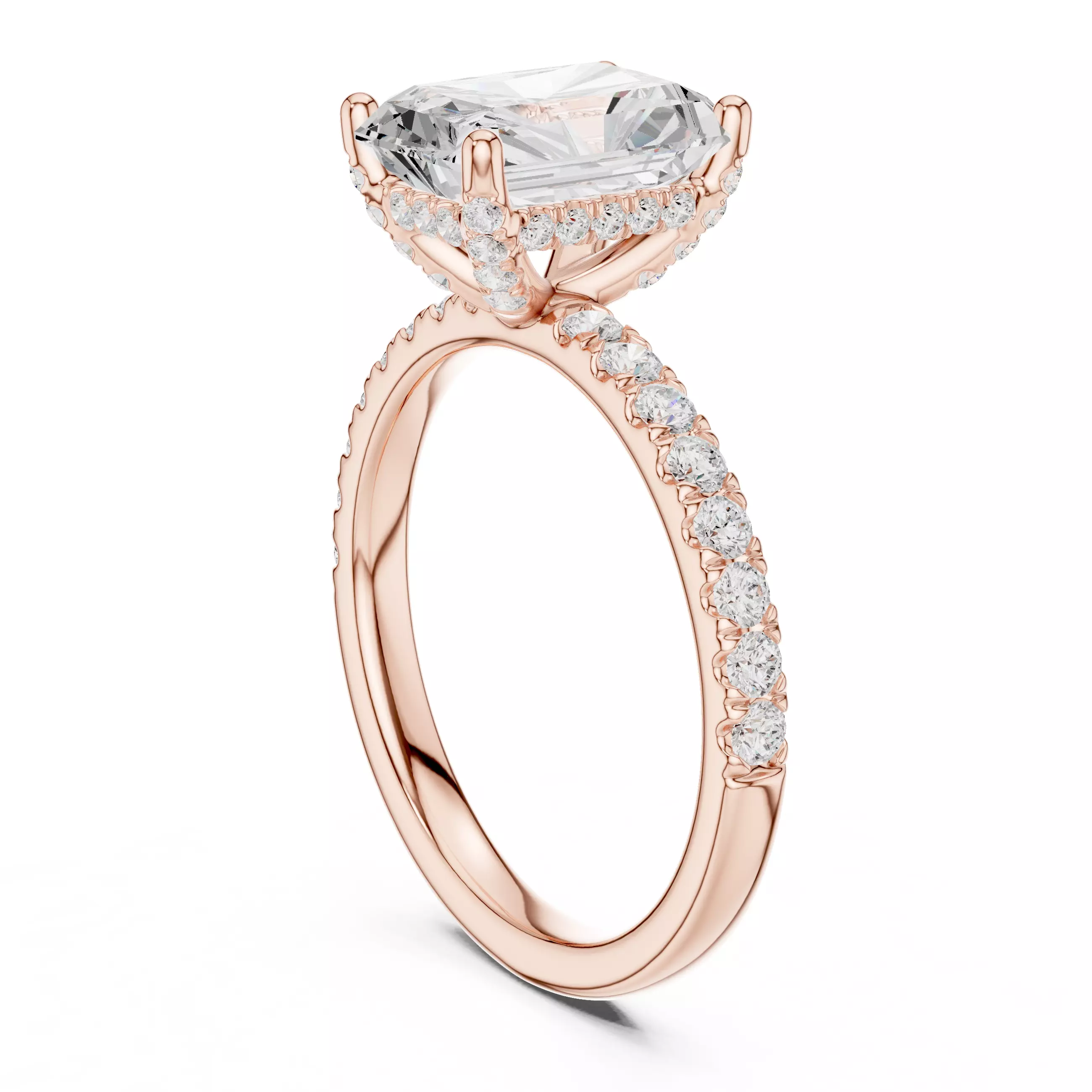 2CT Radiant Cut Hidden Halo Diamond Engagement Ring File Video 3D print model_3