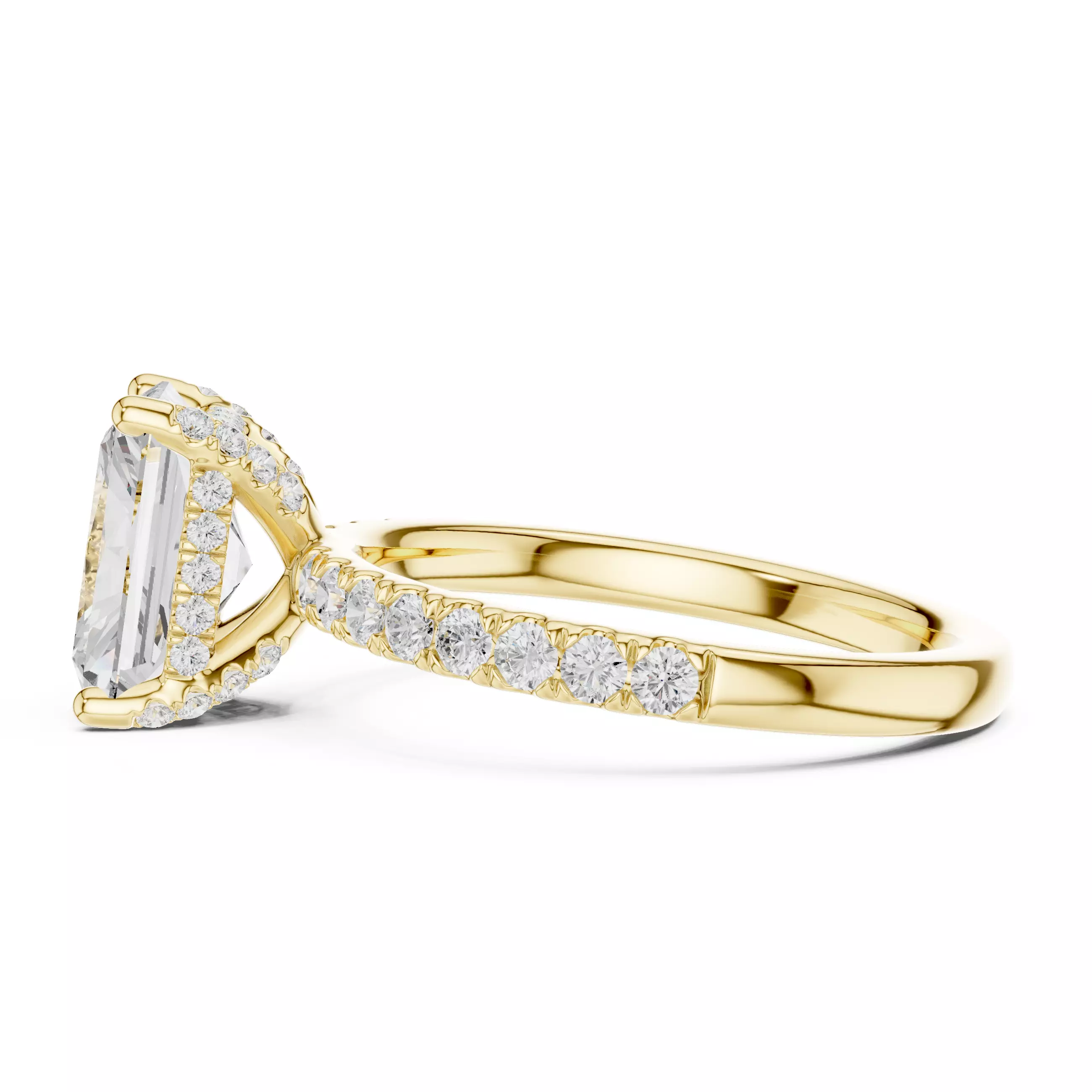 2CT Radiant Cut Hidden Halo Diamond Engagement Ring File Video 3D print model_8