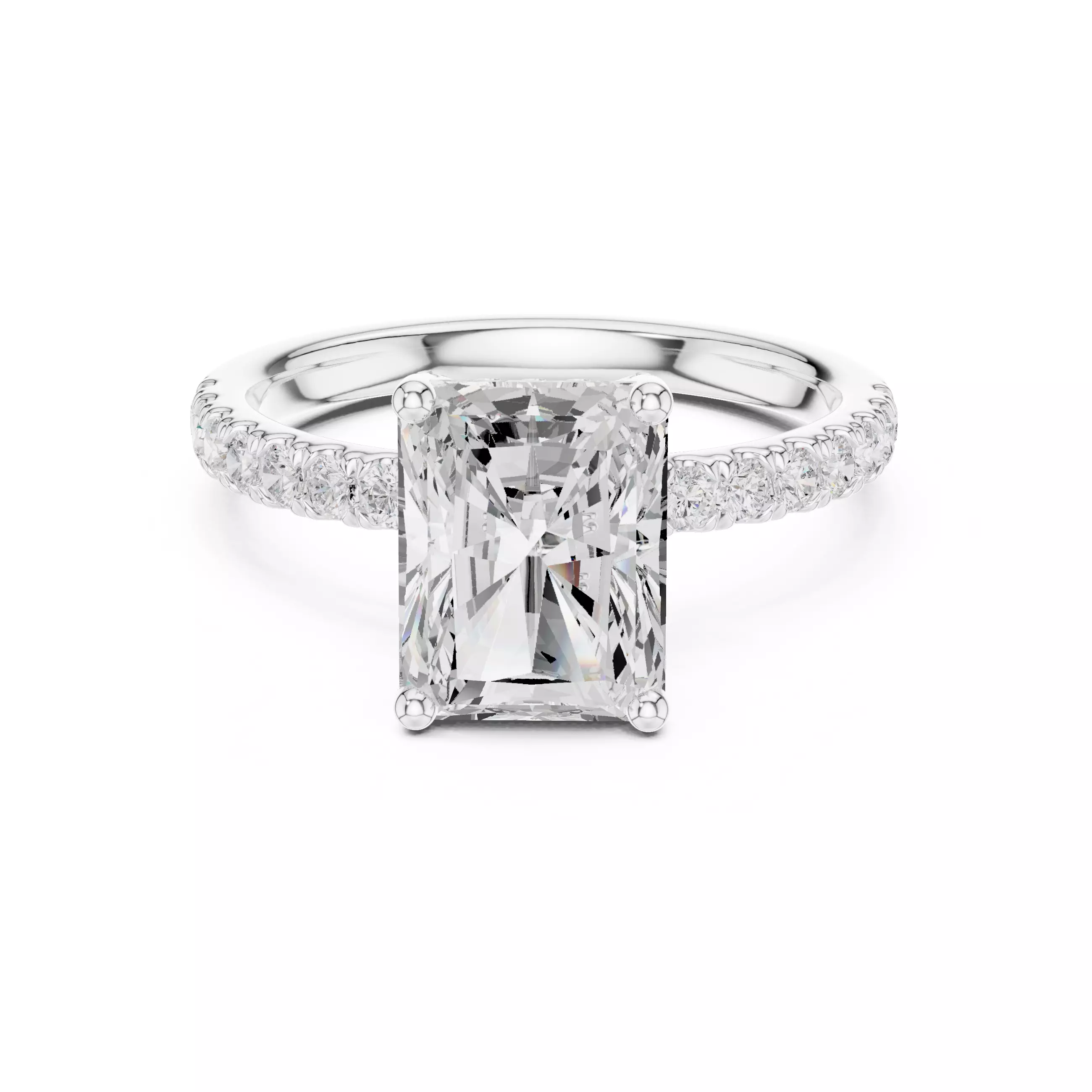 2CT Radiant Cut Hidden Halo Diamond Engagement Ring File Video 3D print model_2