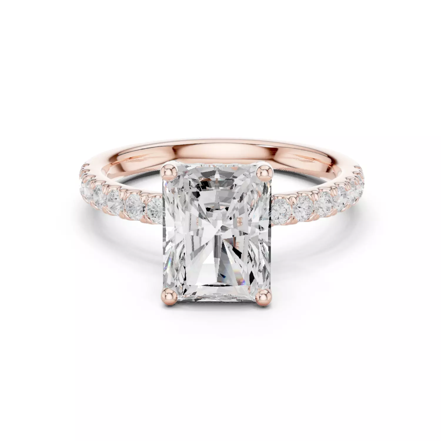 2CT Radiant Cut Hidden Halo Diamond Engagement Ring File Video 3D print model_12