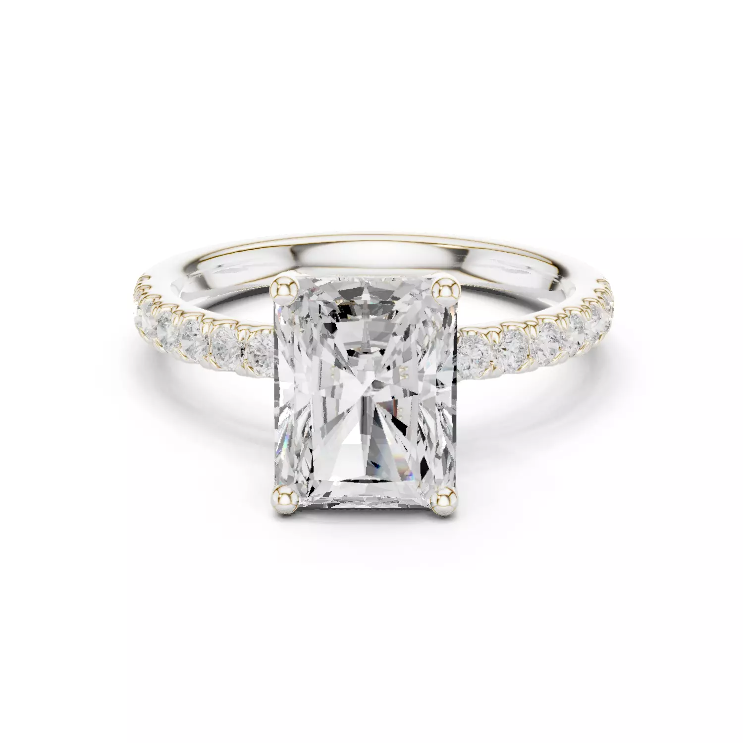 2CT Radiant Cut Hidden Halo Diamond Engagement Ring File Video 3D print model_14