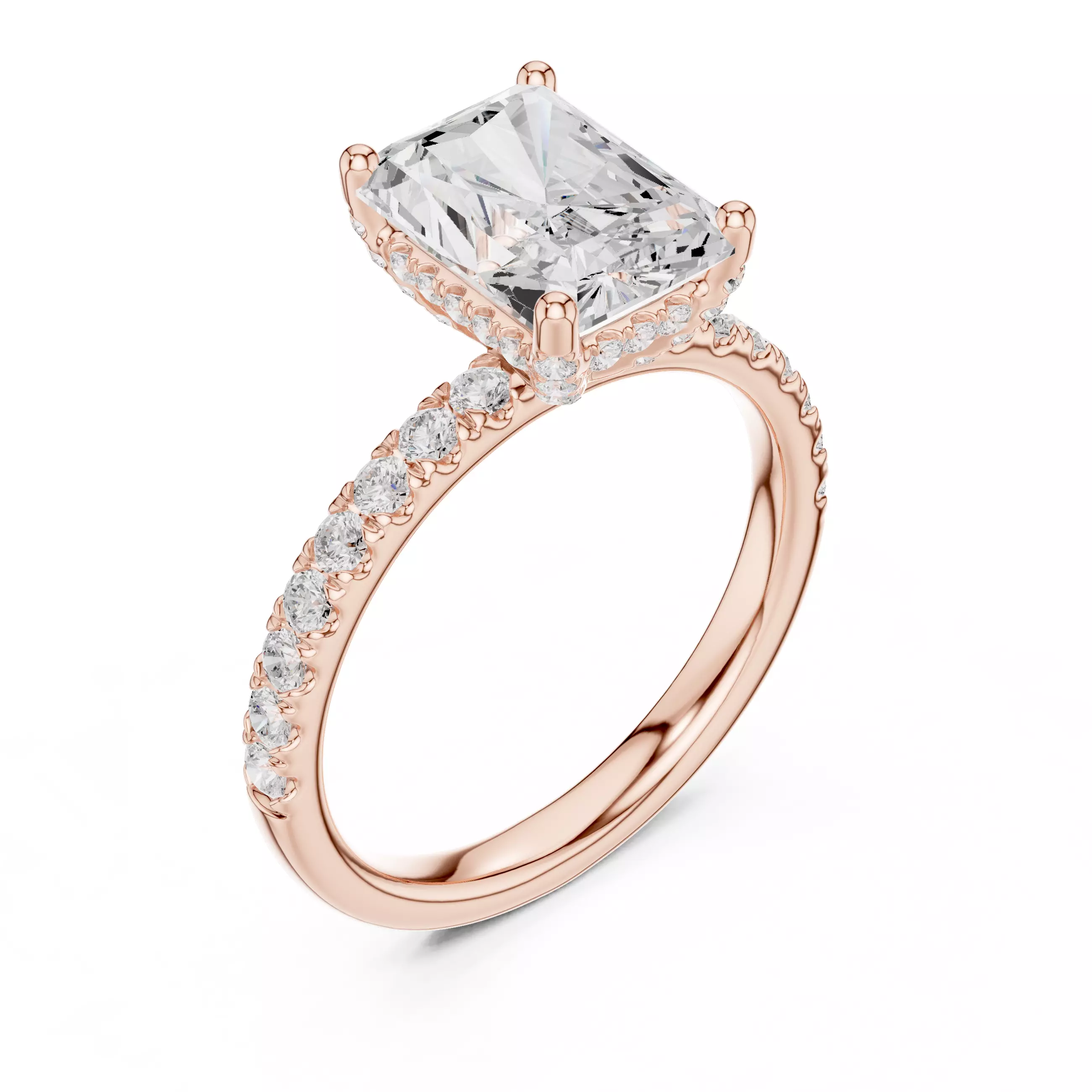 2CT Radiant Cut Hidden Halo Diamond Engagement Ring File Video 3D print model_4