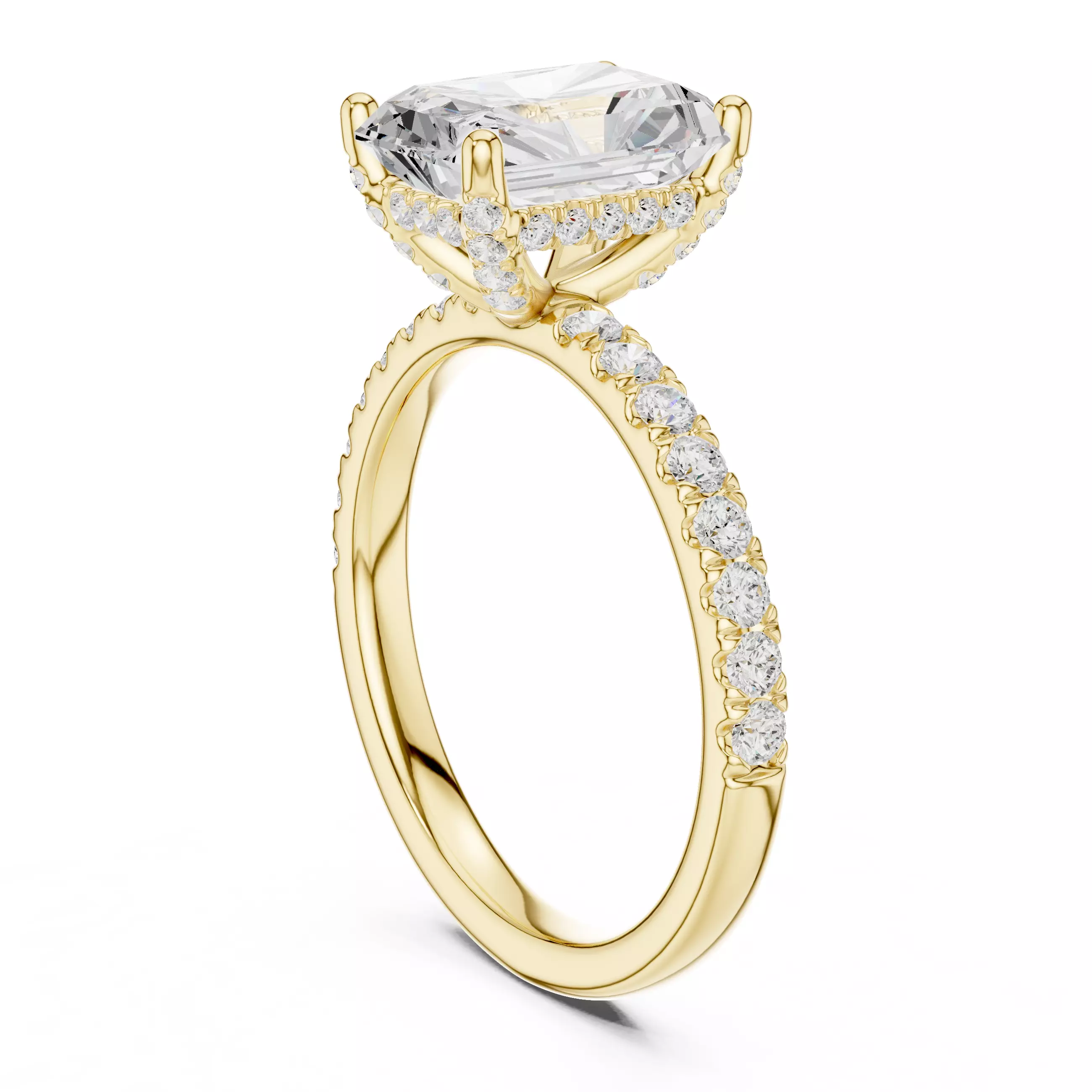 2CT Radiant Cut Hidden Halo Diamond Engagement Ring File Video 3D print model_6