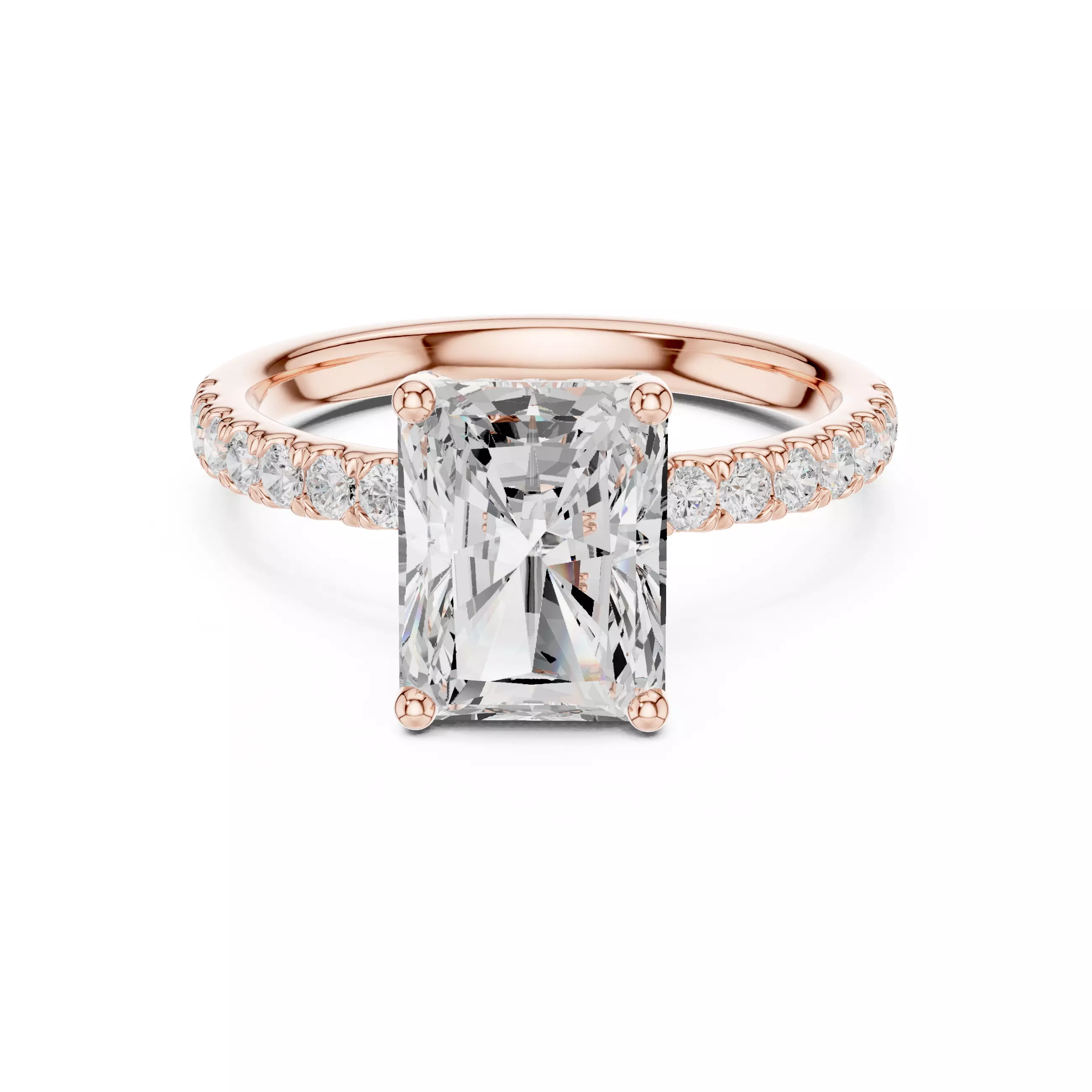 2CT Radiant Cut Hidden Halo Diamond Engagement Ring File Video 3D print model_0