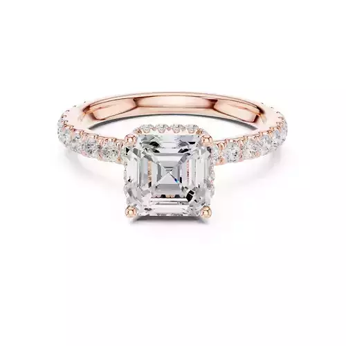 Asscher Cut Double Hidden Halo Pave Wedding Ring 3DM STL Video