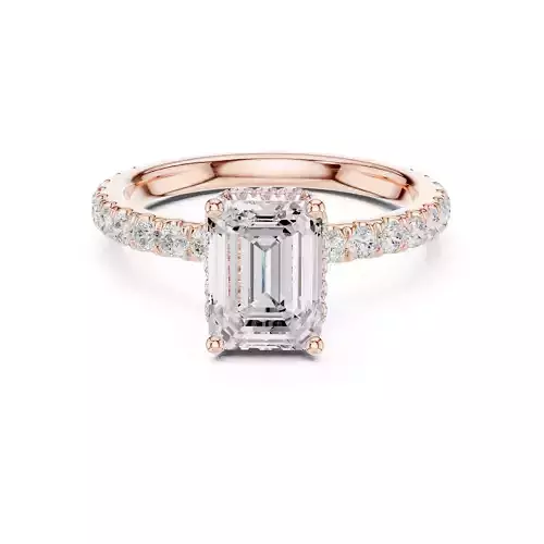 Emerald Cut Double Hidden Halo Pave  Wedding Ring 3DM STL Video